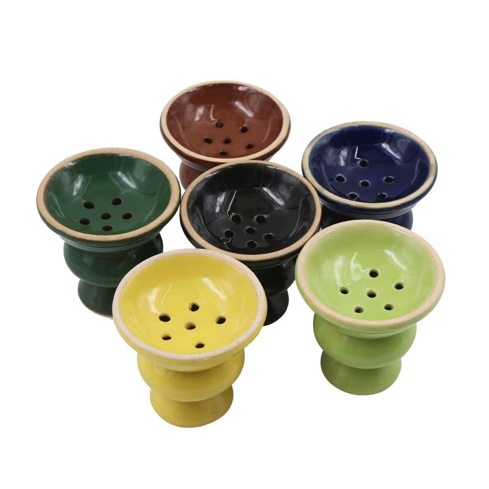SIX HOLES CERAMIC FUNNEL HOOKAH BOWL WITH INTEGRATED HEAT HOLDER