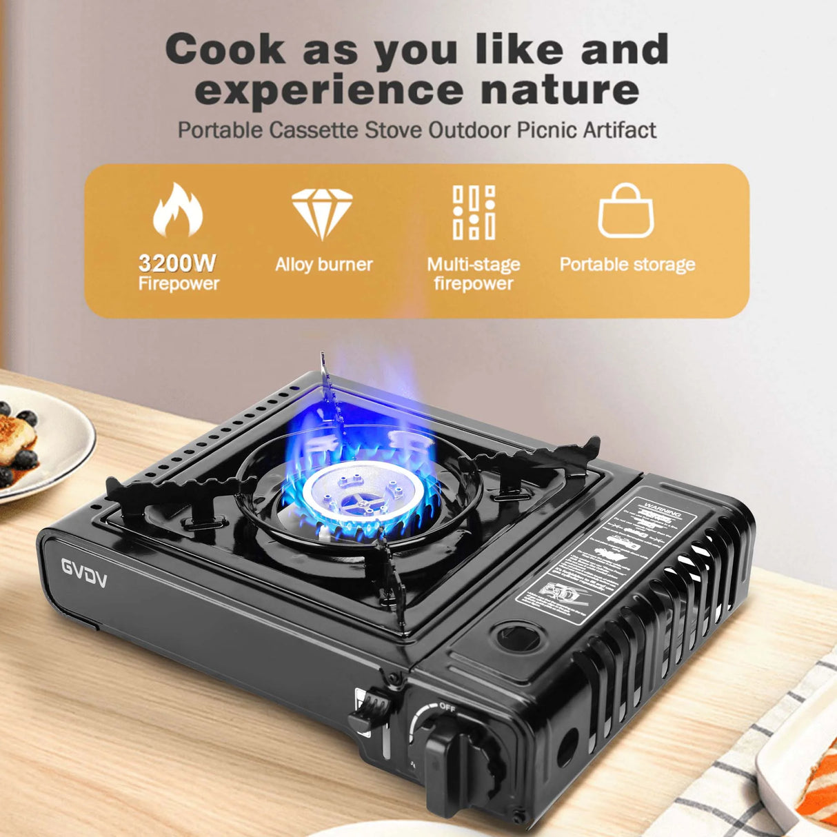 GVDV PORTABLE 1-BURNER BUTANE CAMPING BLACK STOVE WITH UPDATED CARRYING CASE