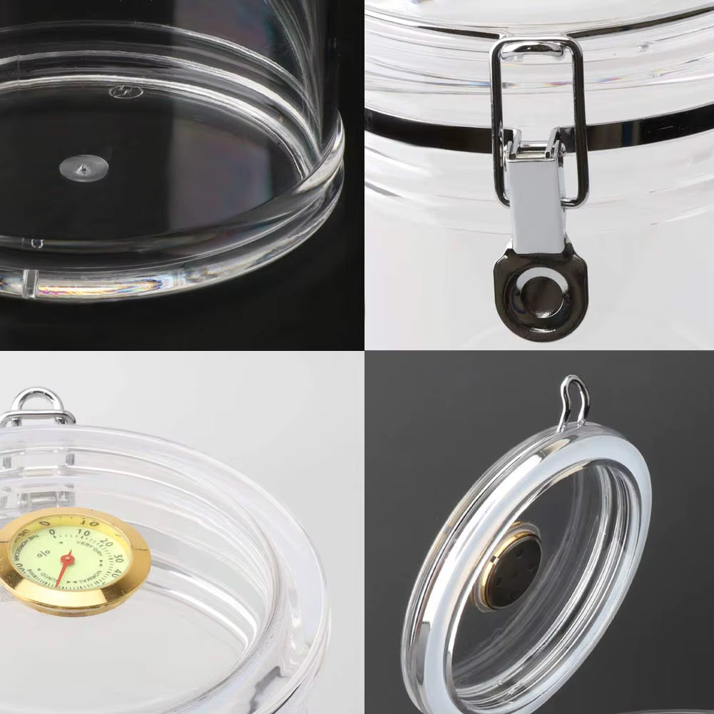 ACRYLIC CIGAR HUMIDOR JAR WITH HYGROMETER & HUMIDIFIER – HOLDS UP TO 18 CIGARS