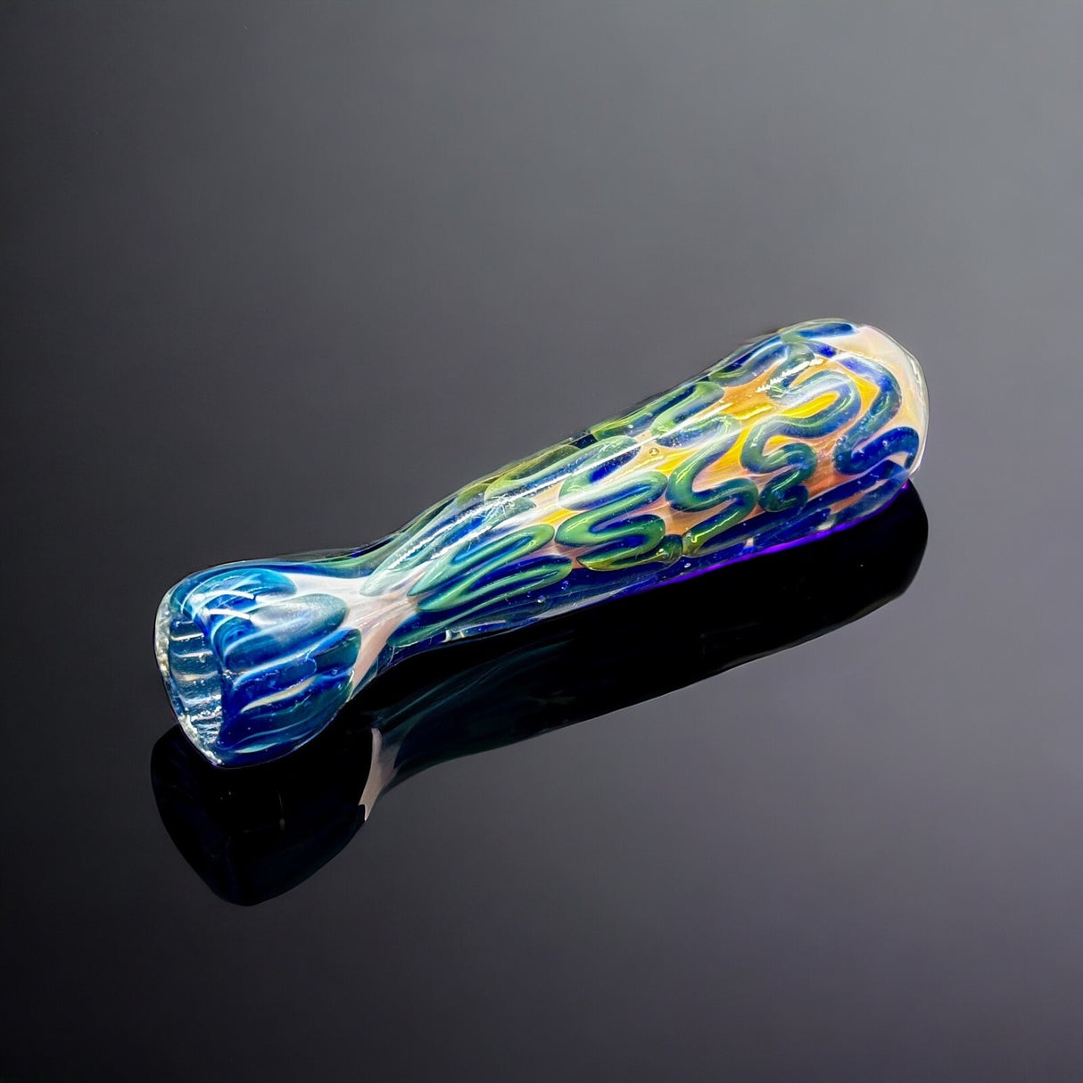 Golden Fumed Chillum Glass Pipes, Blue with Gold Chillums