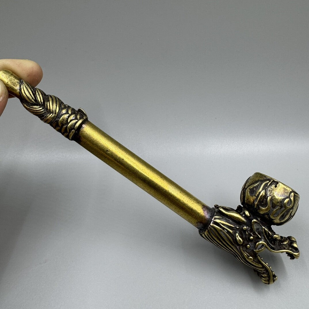 5.5" Collect Chinese Brass Animal Dragon Head Dry Tobacco Stick Tobacco Pipe
