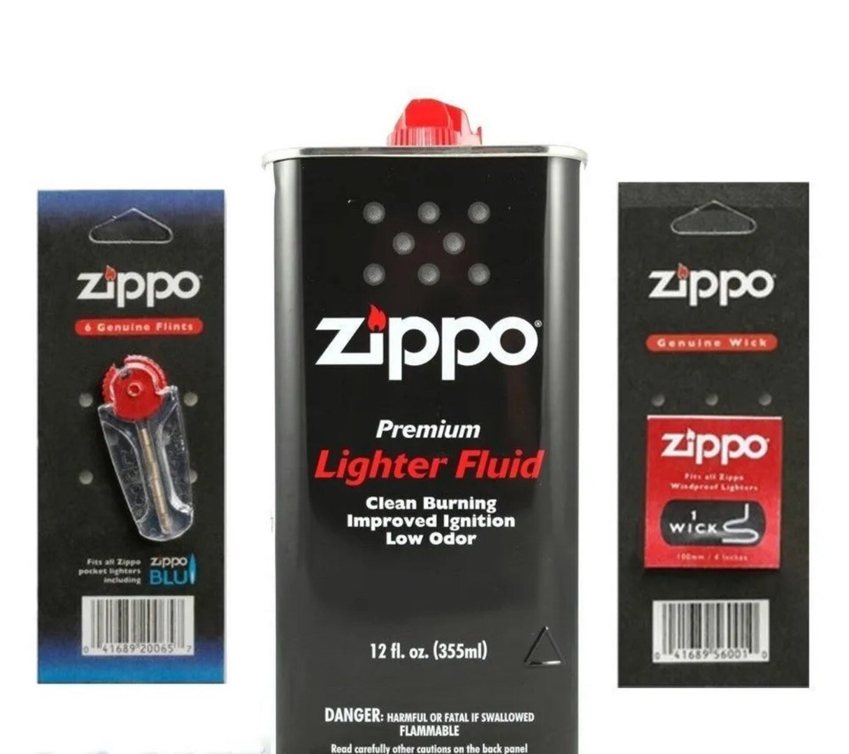 ZIPPO 12 OZ LIGHTER FUEL FLUID & FLINT + WICK VALUE PACK COMBO SET
