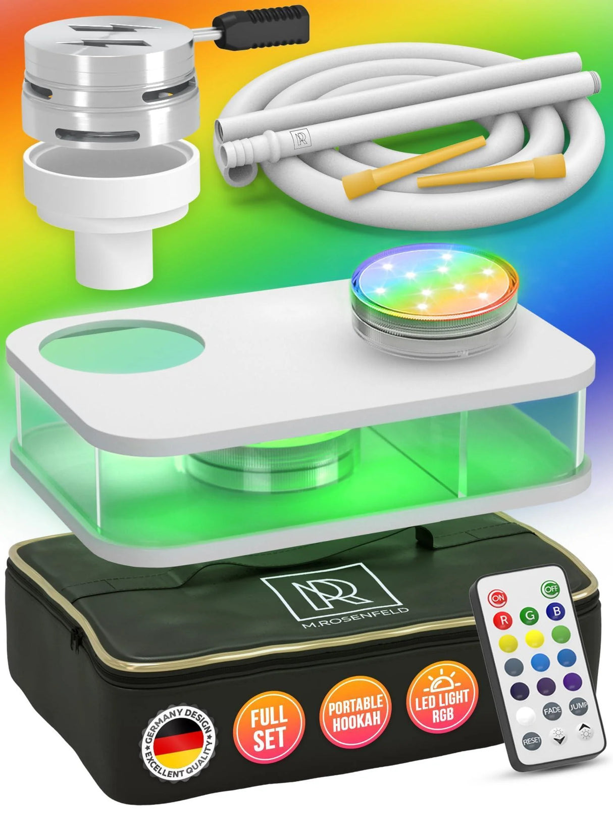 PORTABLE WHITE HOOKAH SET WITH EVERYTHING AND TRAVEL BAG SMALL HOOKAH SET