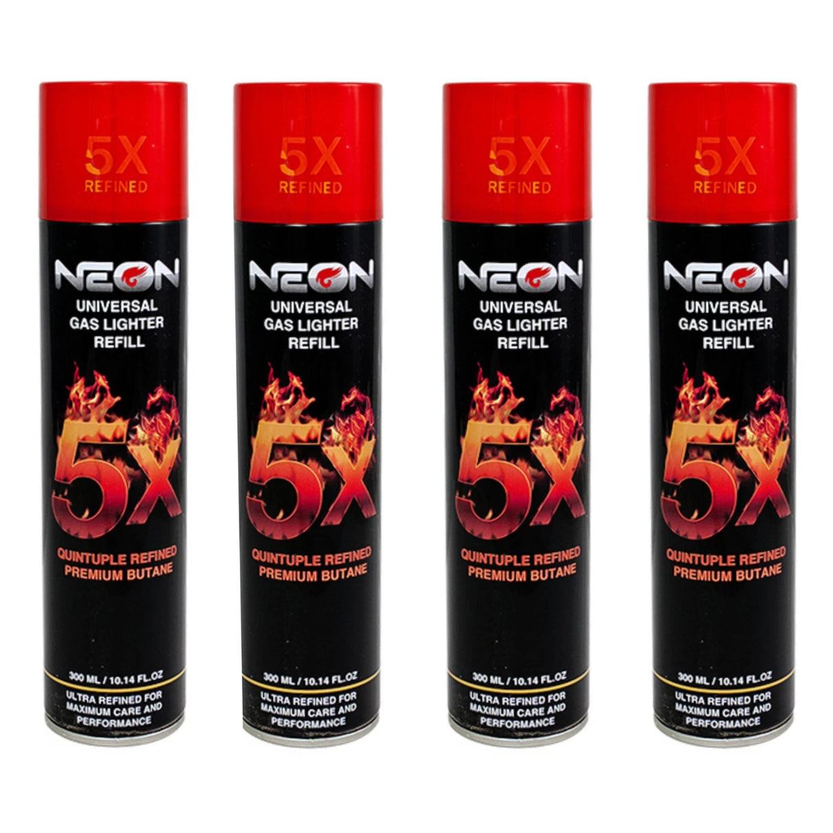 NEON 5X REFINED BUTANE LIGHTER GAS REFILL – UNIVERSAL, 300 ML (4 PACK)