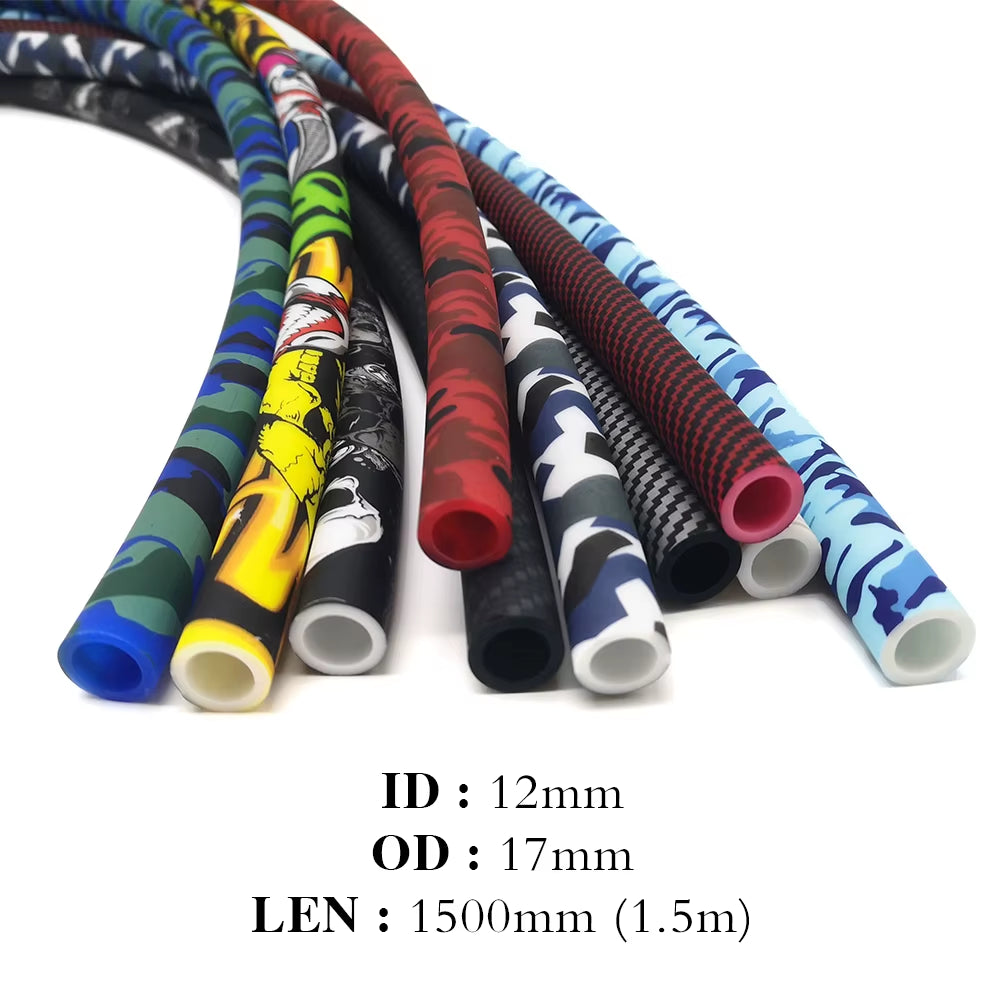 COLORFUL SILICONE HOOKAH HOSE CARBON FIBER SKULL DESIGN 12MM ID 17MM OD 1500MM