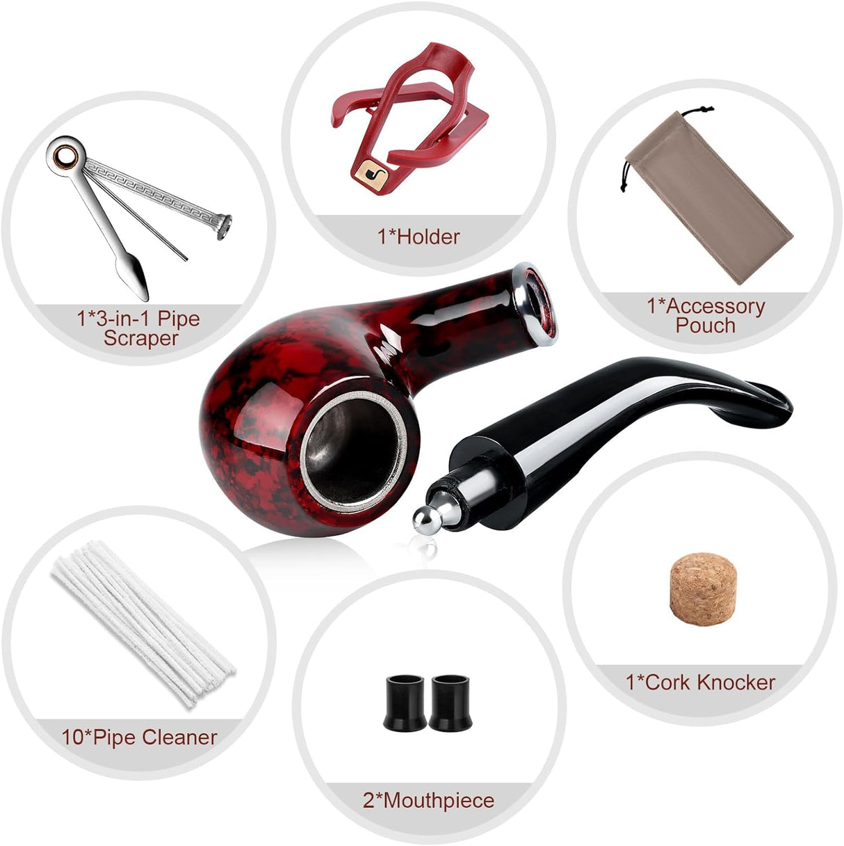 Joyoldelf Tobacco Pipe, Classic Smoking Pipe with Foldable Tobacco Pipe Stand