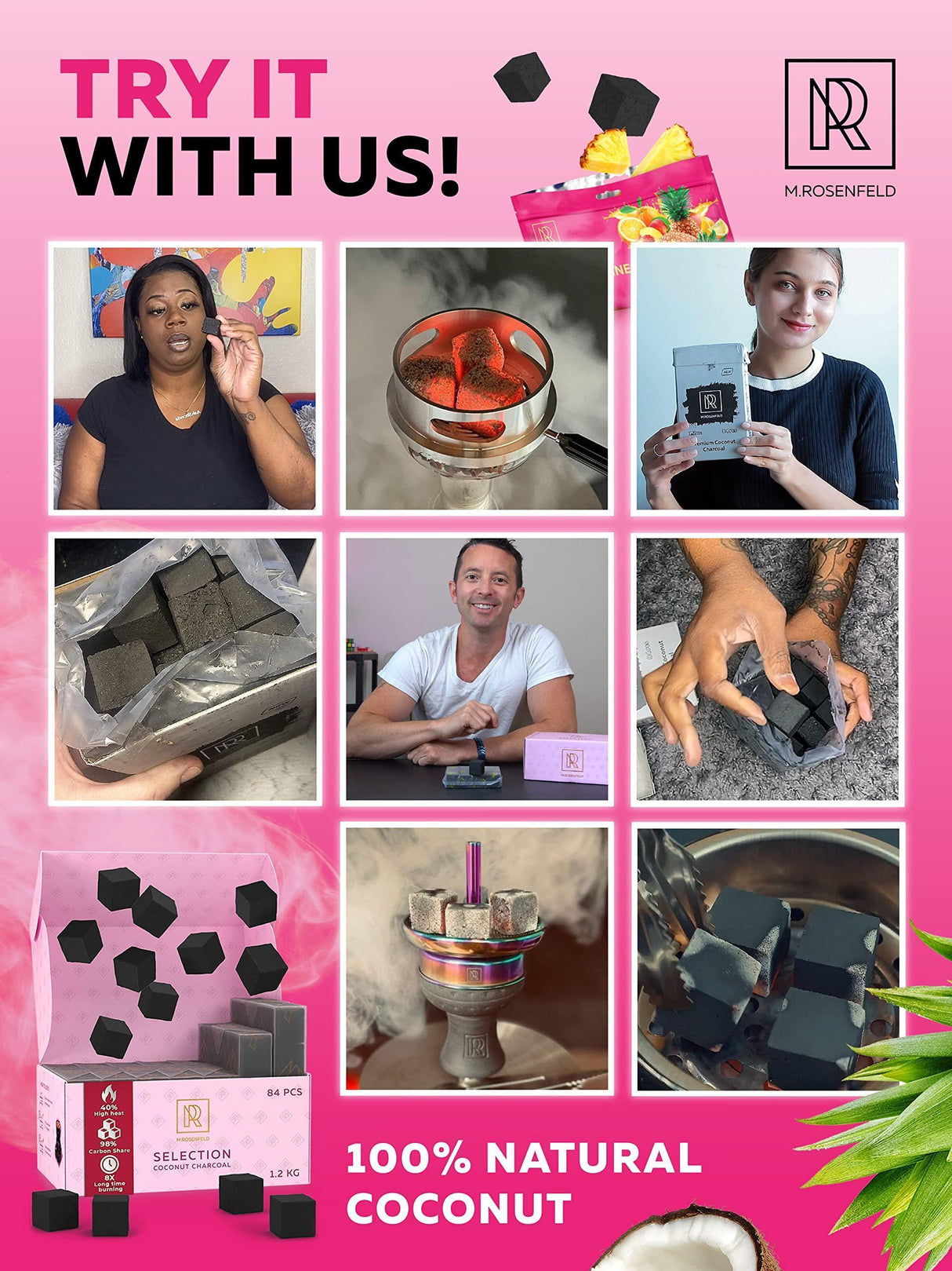 26MM COCONUT HOOKAH CHARCOAL XL PACK 80 COUNT 2.6 LBS PREMIUM NATURAL CHARCOAL CUBES – NOT QUICK LIGHT