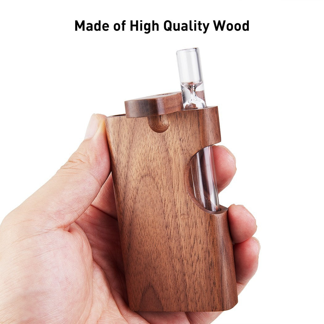 2Pc Wooden One Hitter Dugout with 3" Glass One Hitter Pipe Tobacco Smoking Pipes