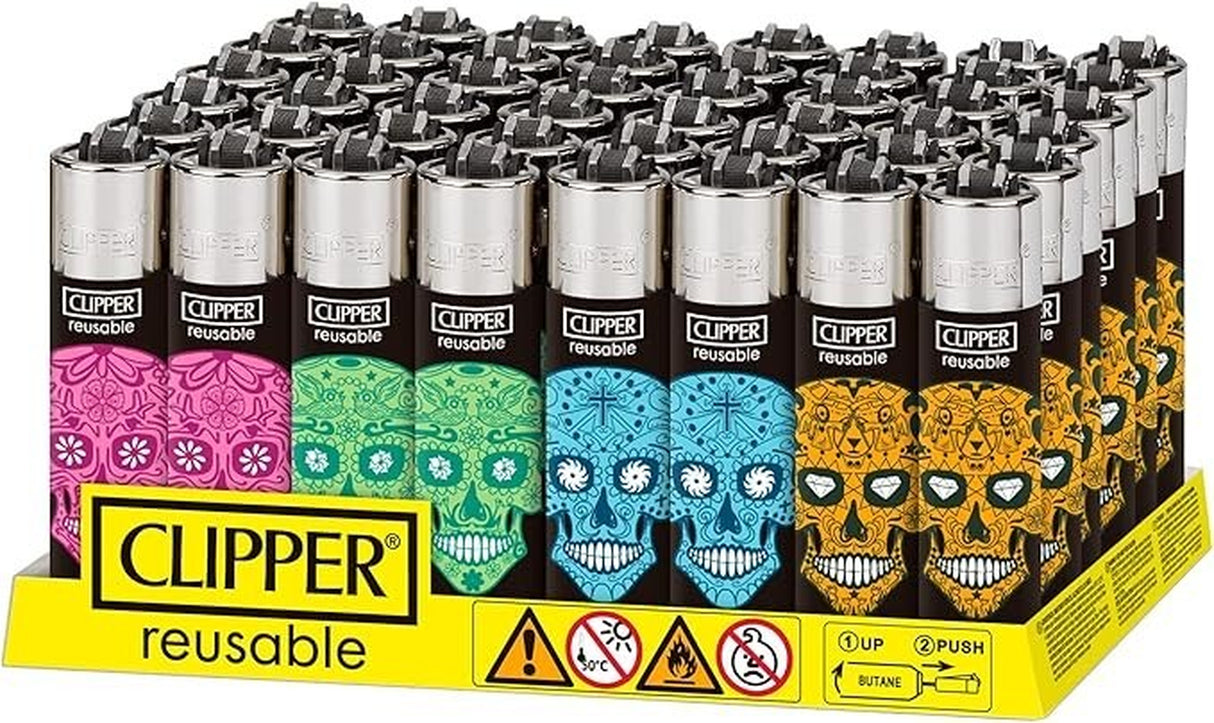 Clipper - Classic Large Reusable Lighter 48 Pack - Sugar Skulls
