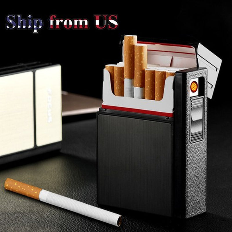 Cigarette Case Tobacco Box Electric Flameless Lighter Windproof USB Rechargeable