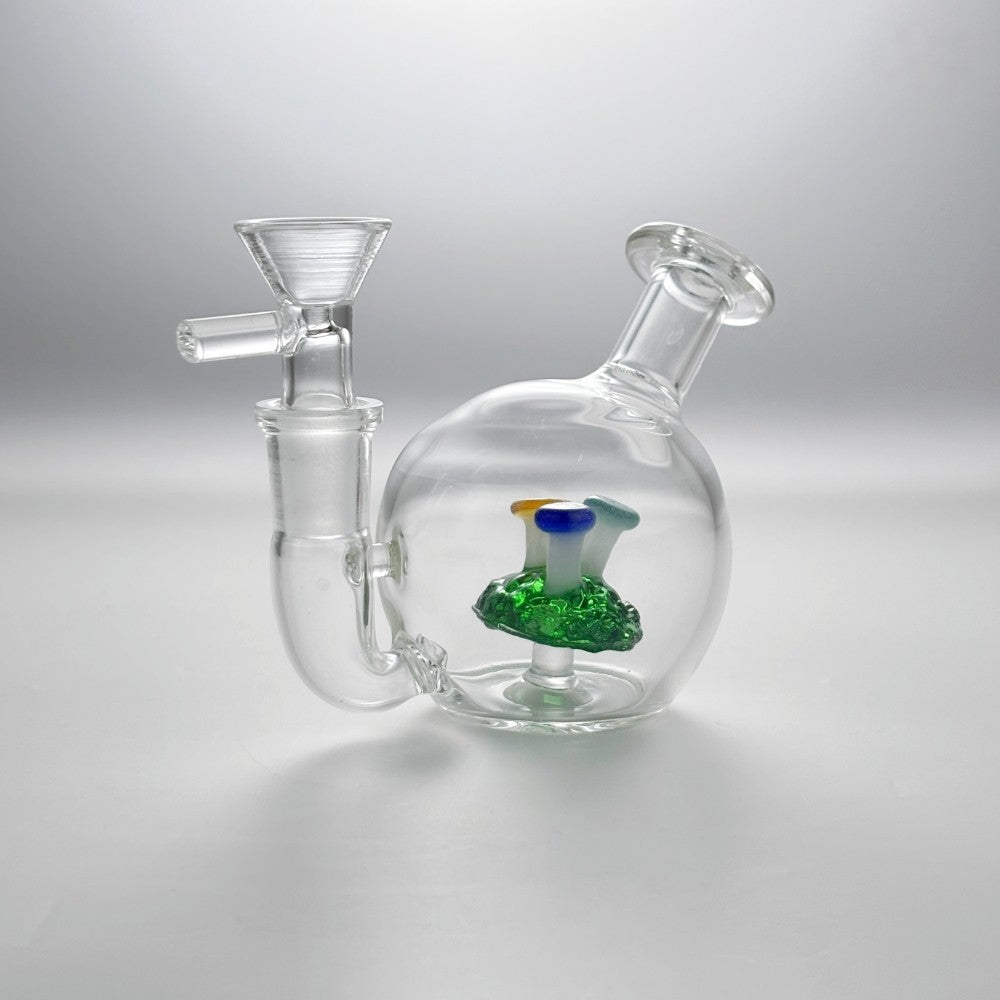 Samll Glass Bong Bubbler Mushroom Perc round Ball Water Pipe W/14Mm Tobacco Bowl