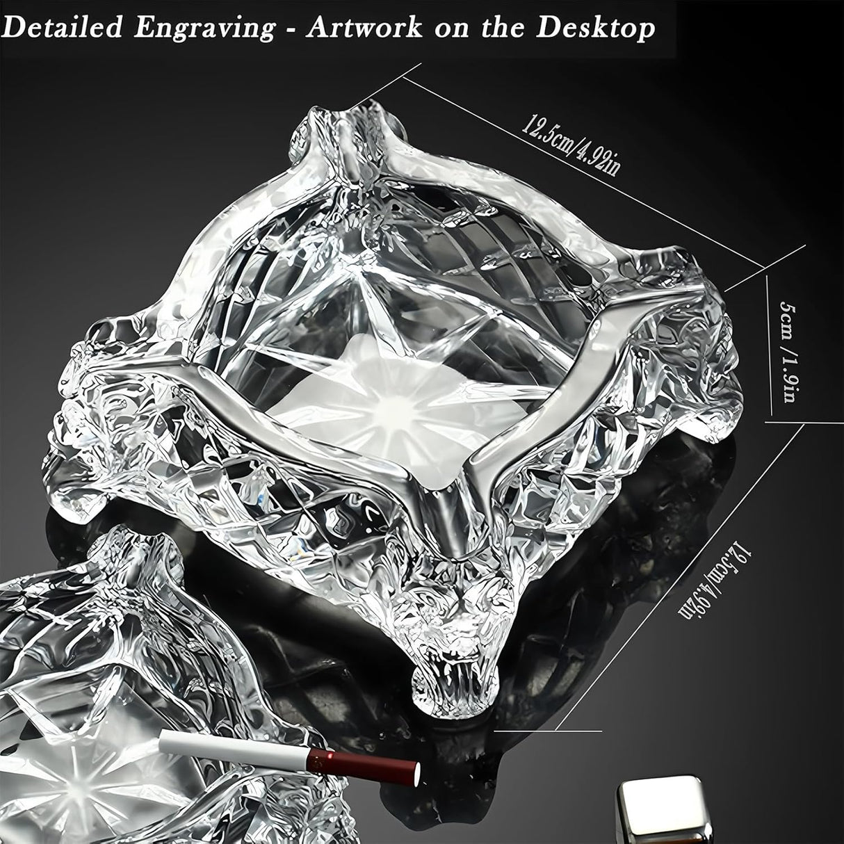 Ashtray 5 X 5 Inch, Large Glass Ashtray for Cigarettes & Cigars, Clear Crystal A