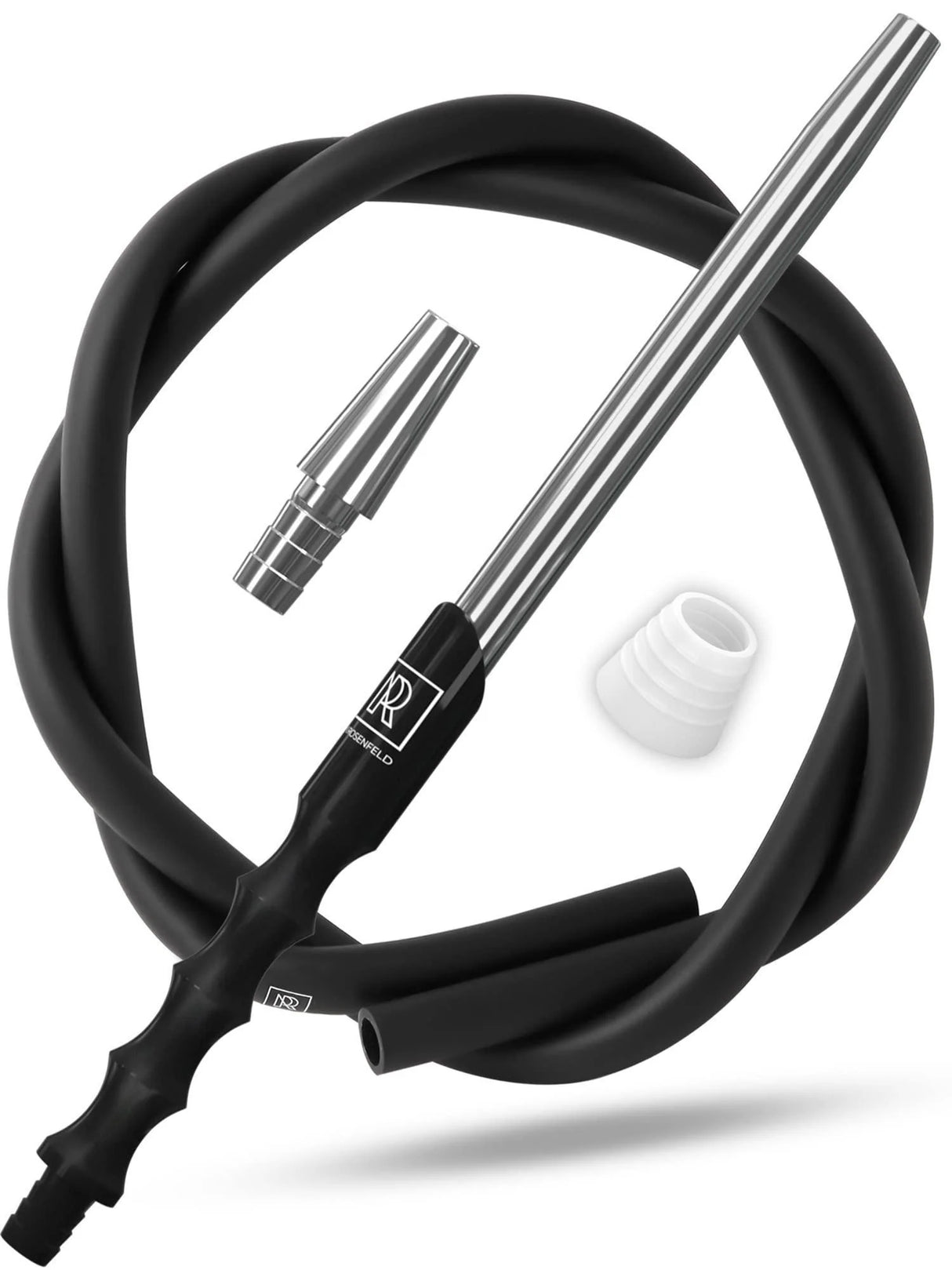 M. ROSENFELD PREMIUM SILVER SILICONE HOOKAH HOSE WITH ALUMINUM MOUTHPIECE