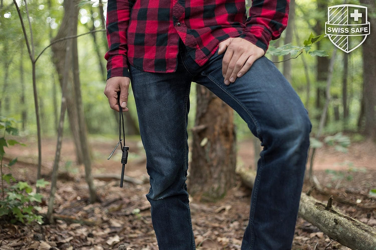 SWISS SAFE MAGNESIUM FIRE STARTER WITH FERRO ROD, STRIKER, COMPASS & WHISTLE