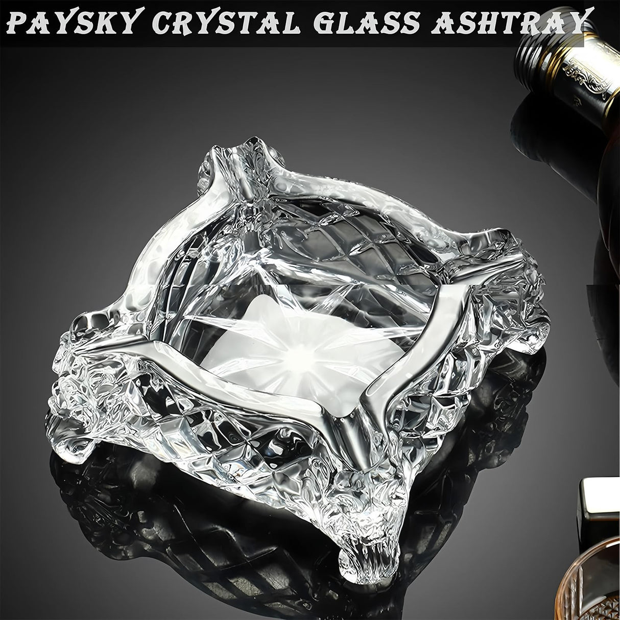 Vintage Cigar Ashtray Cut Glass Tobacciana Heavy Diamond Cut Art Glass Ashtray