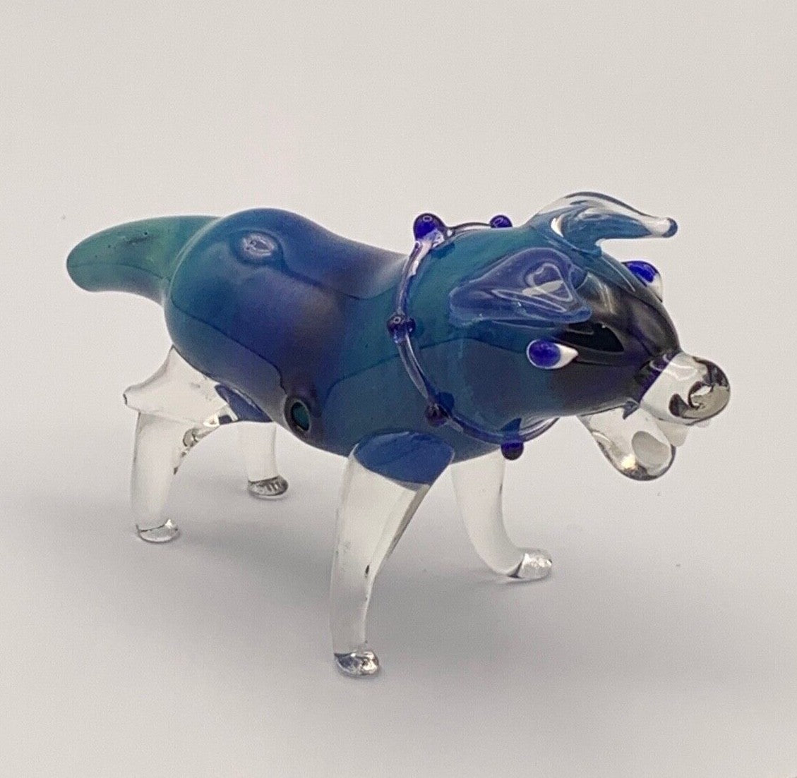 Blue Dog Animal Tobacco Smoking Pipe Handmade Hand Blown Glass W/Carb Hole