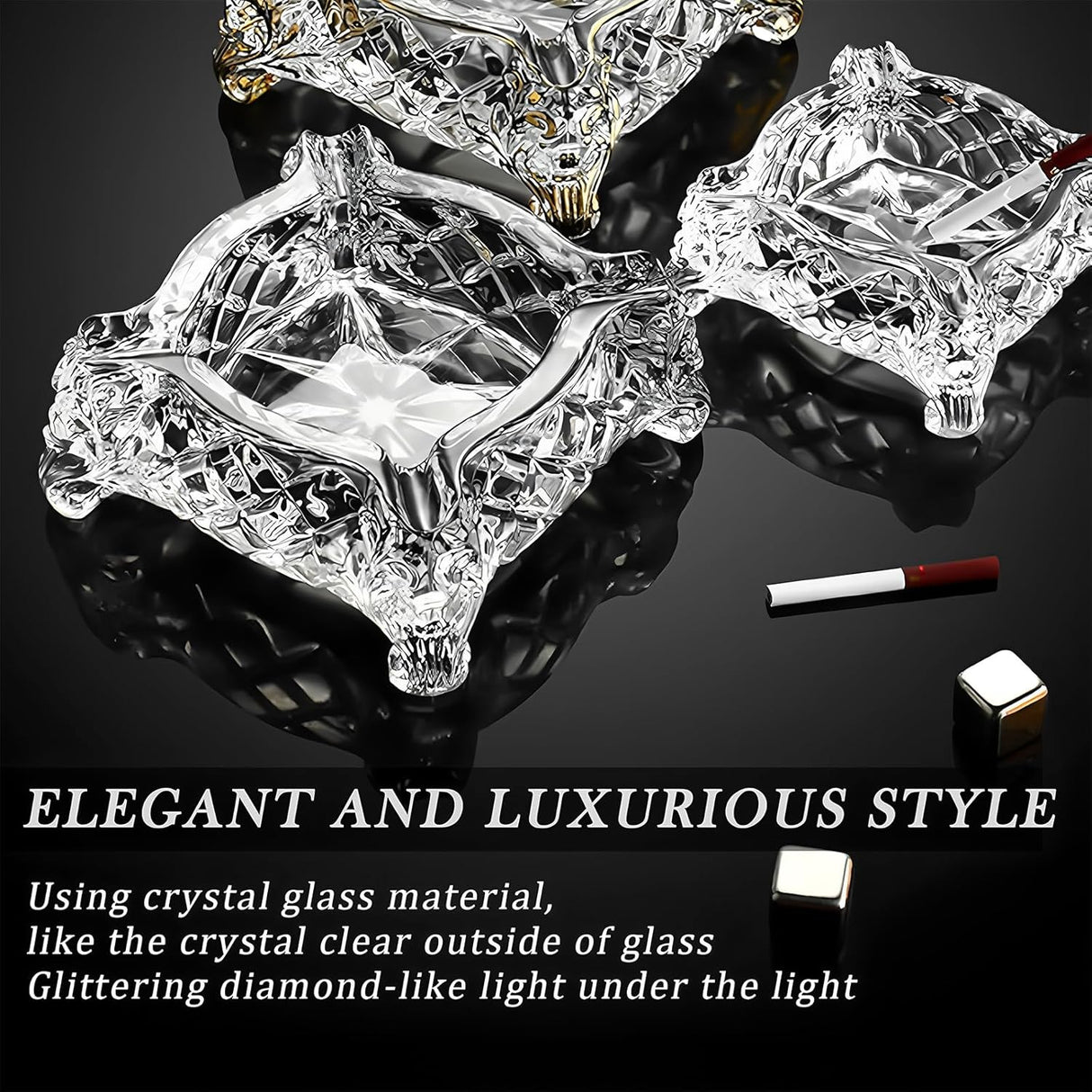Ashtray 5 X 5 Inch, Large Glass Ashtray for Cigarettes & Cigars, Clear Crystal A