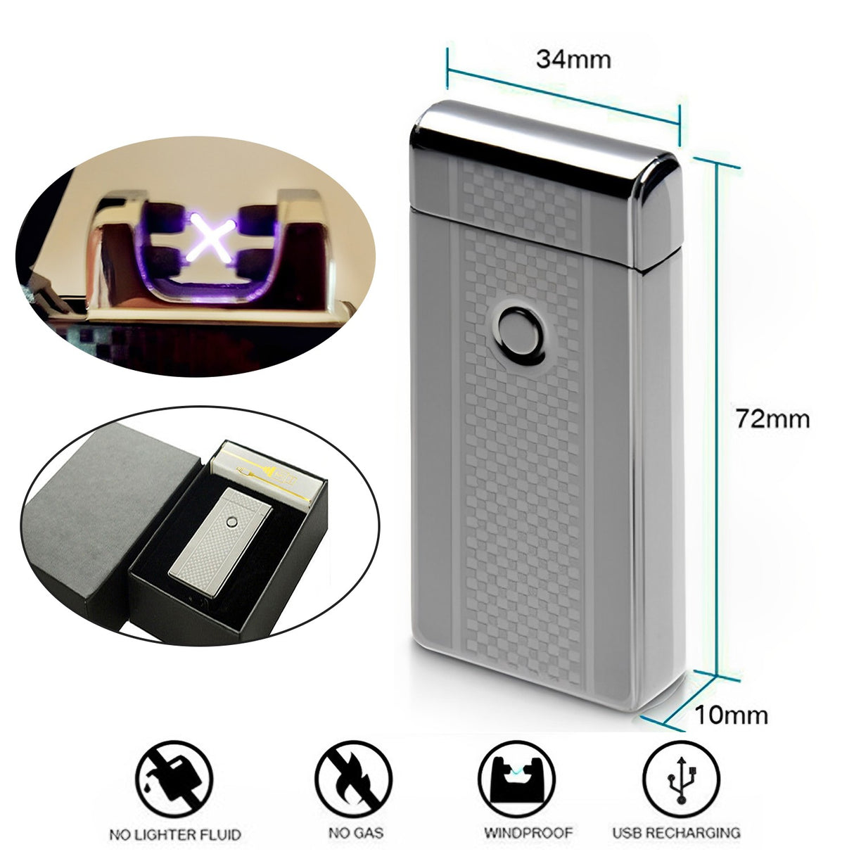 Dual Arc Electric Lighter USB Rechargeable Plasma Cigarette Lighter Flameless