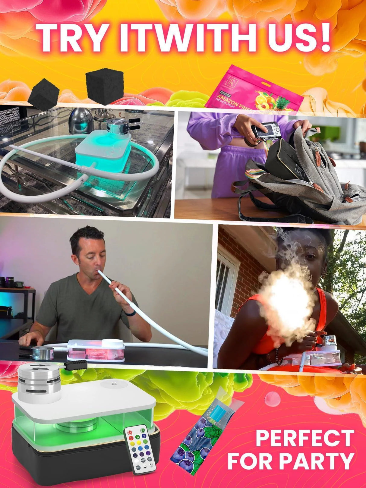 PORTABLE WHITE HOOKAH SET WITH EVERYTHING AND TRAVEL BAG SMALL HOOKAH SET