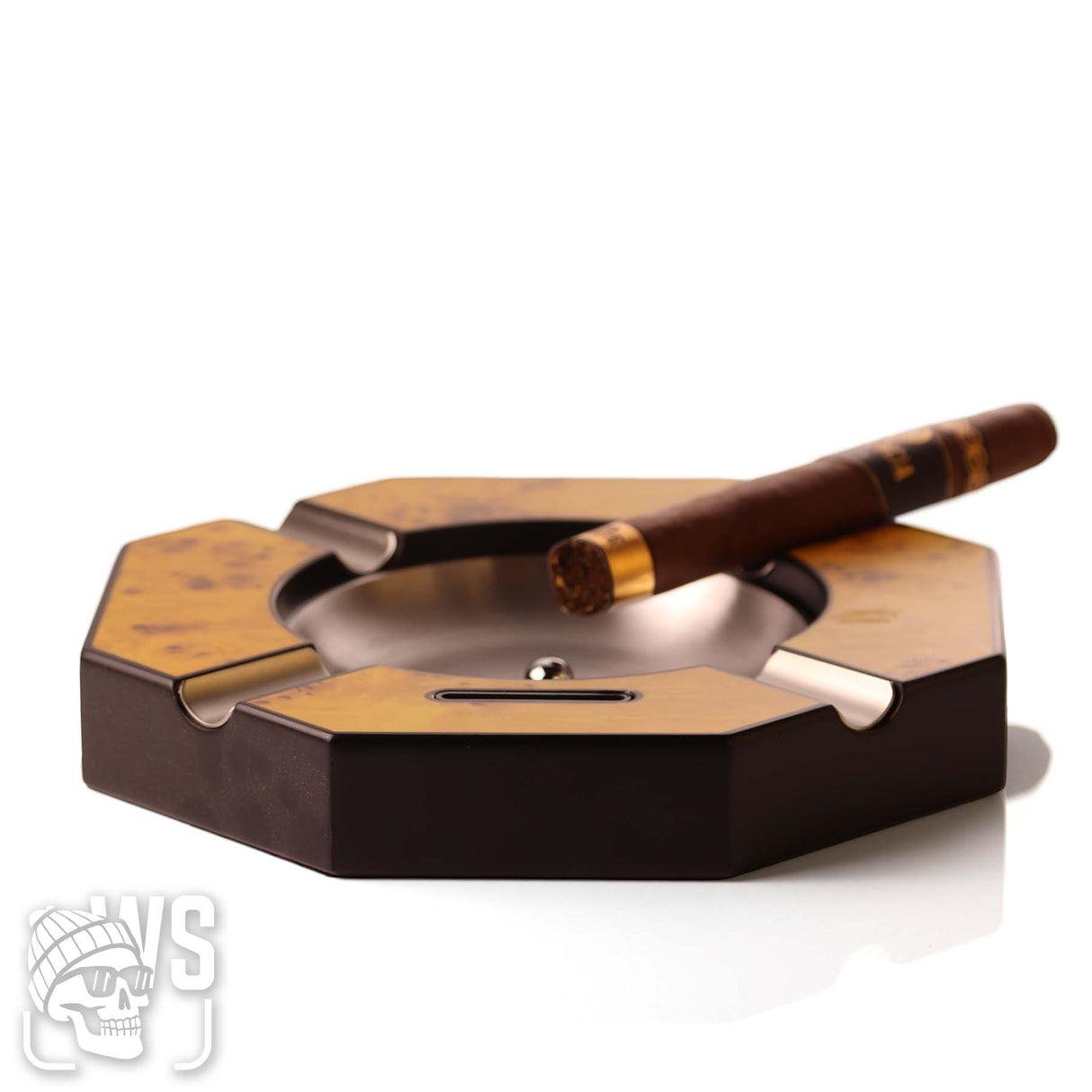 Wesmoke.com four rest wood inlay cigar ashtray with removable metal bowl cigar ashtray