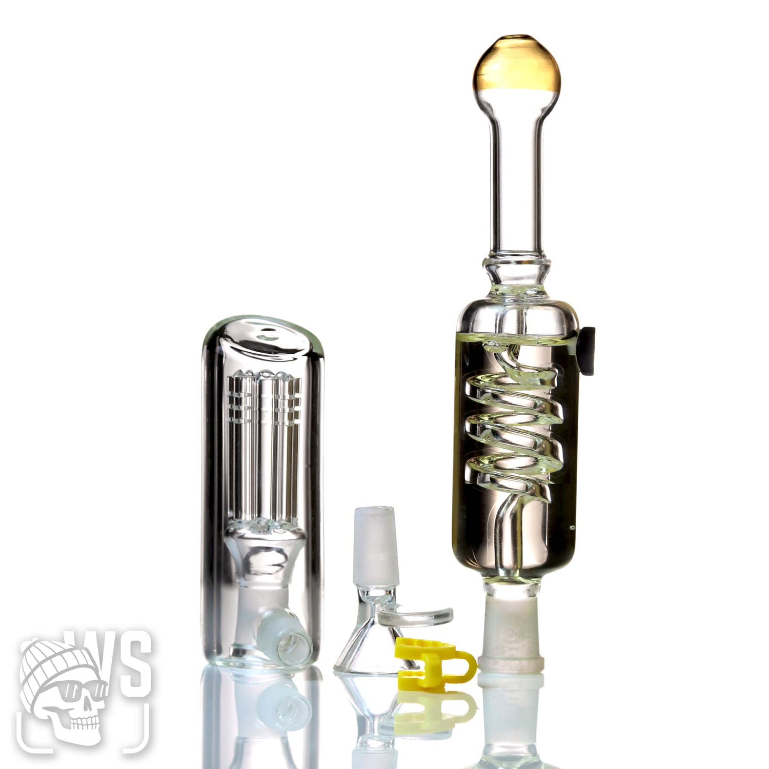 SCIENTIFIC GLASS BUBBLER ATTACHMENT SET WITH MULTI-ARM PERC & COIL CHAMBER