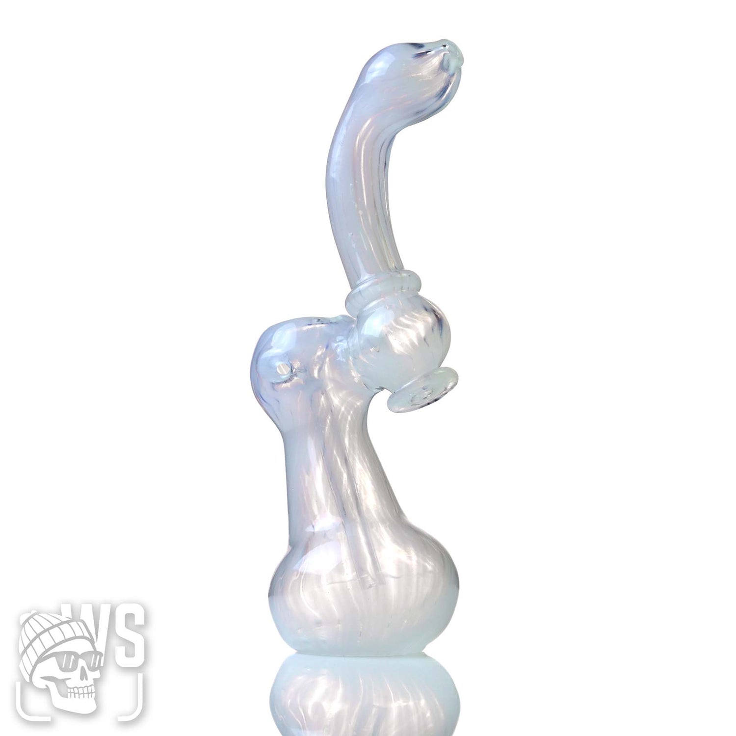 GLASS BUBBLER WITH FLOWING WORKED DESIGN