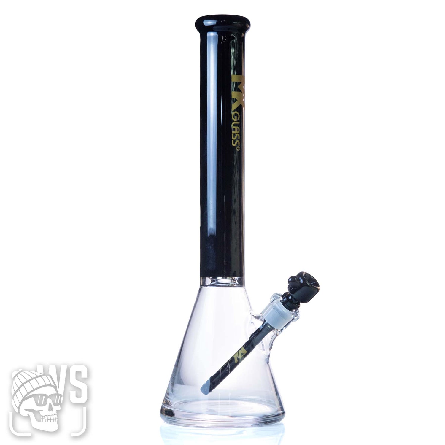 MK GLASS TALL BEAKER BONG WITH BLACK NECK