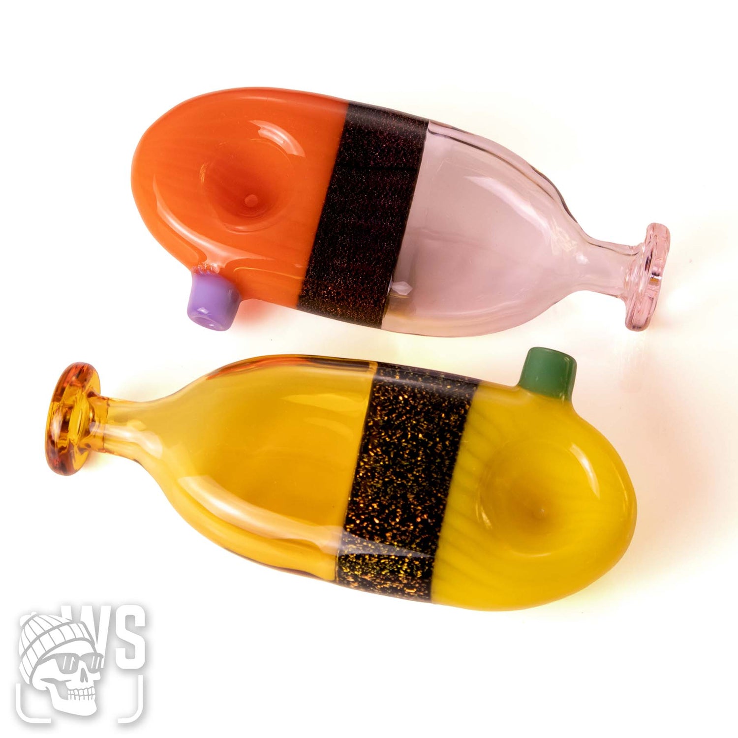 GLASS SPOON PIPE WITH GLITTER BAND DESIGN