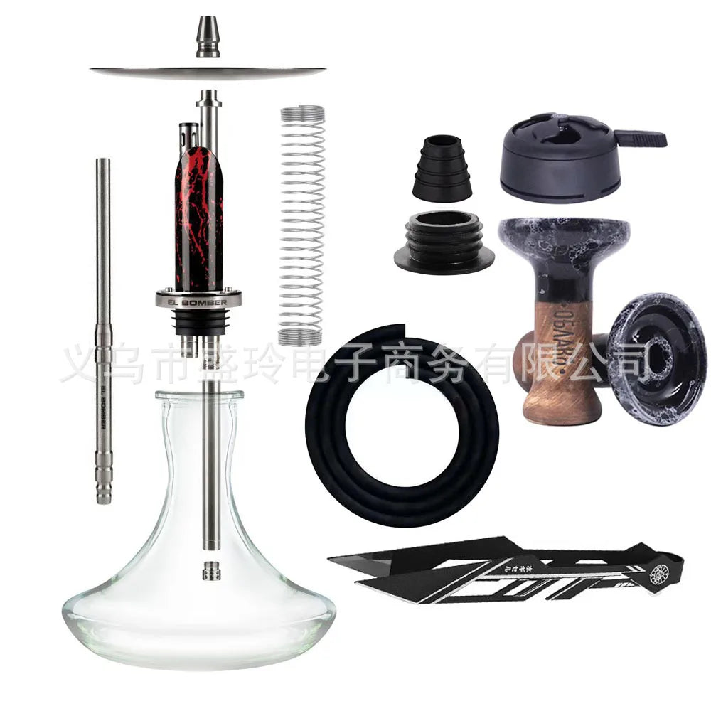 EL BOMBER STAINLESS STEEL SINGLE TUBE HOOKAH SET WITH GLASS BASE
