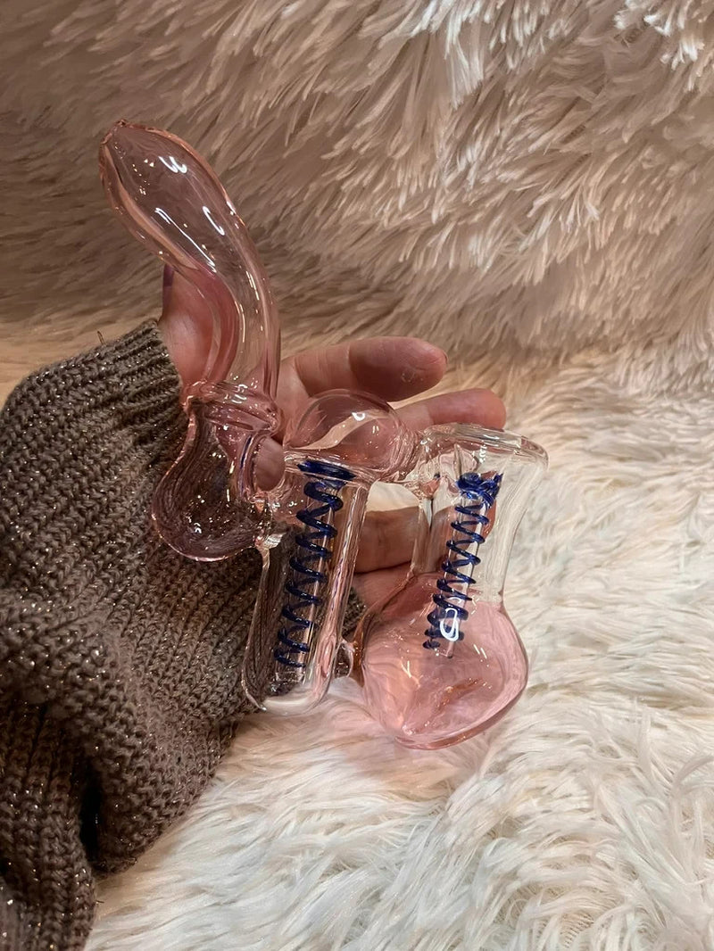 7.5"Pink Double Chamber Glass Bubbler Girly Glass Bong Pink Glass Water Pipe