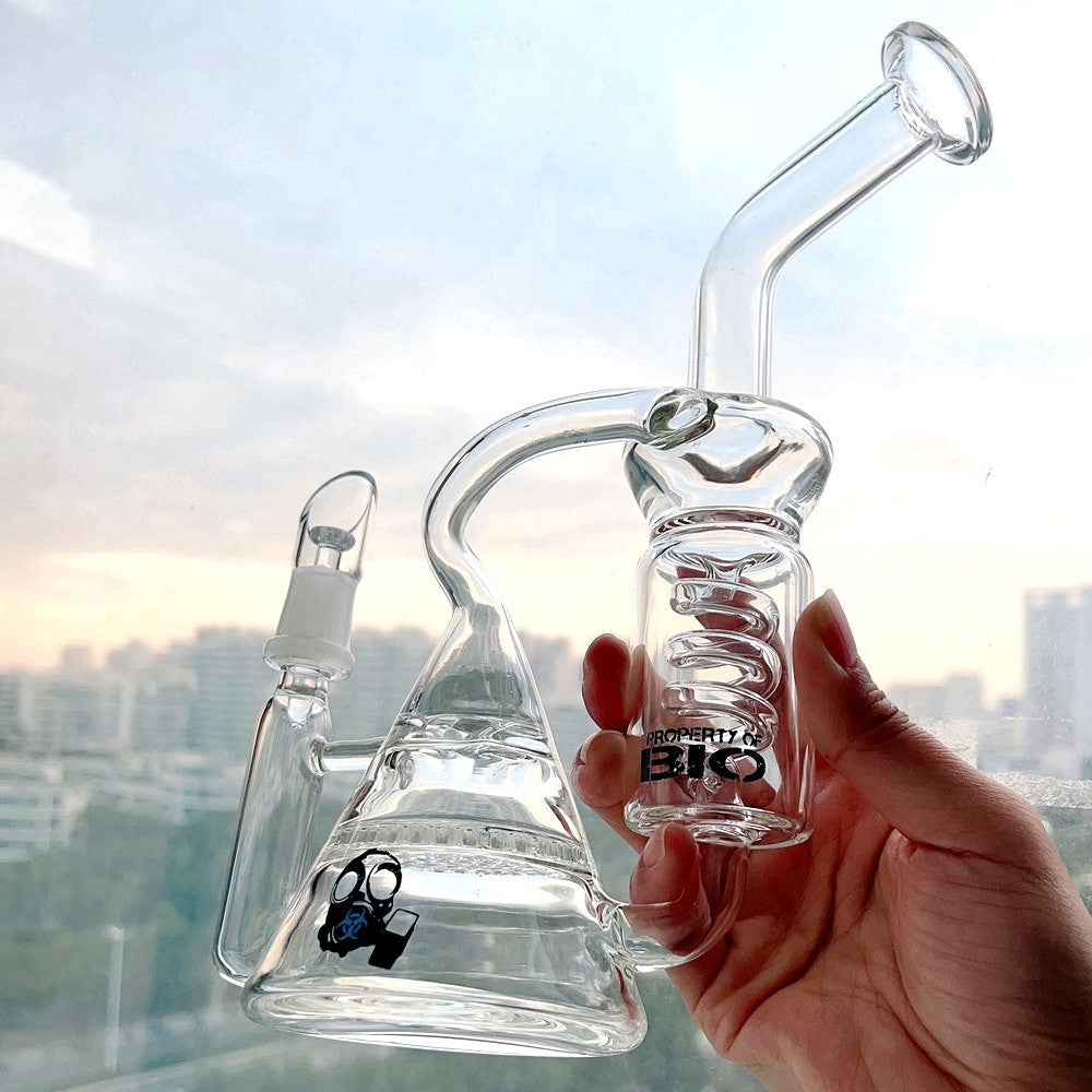Helix Coil Glass Water Pipe Concentrate Spiral Bong Bubbler Recycler Hookah 14Mm
