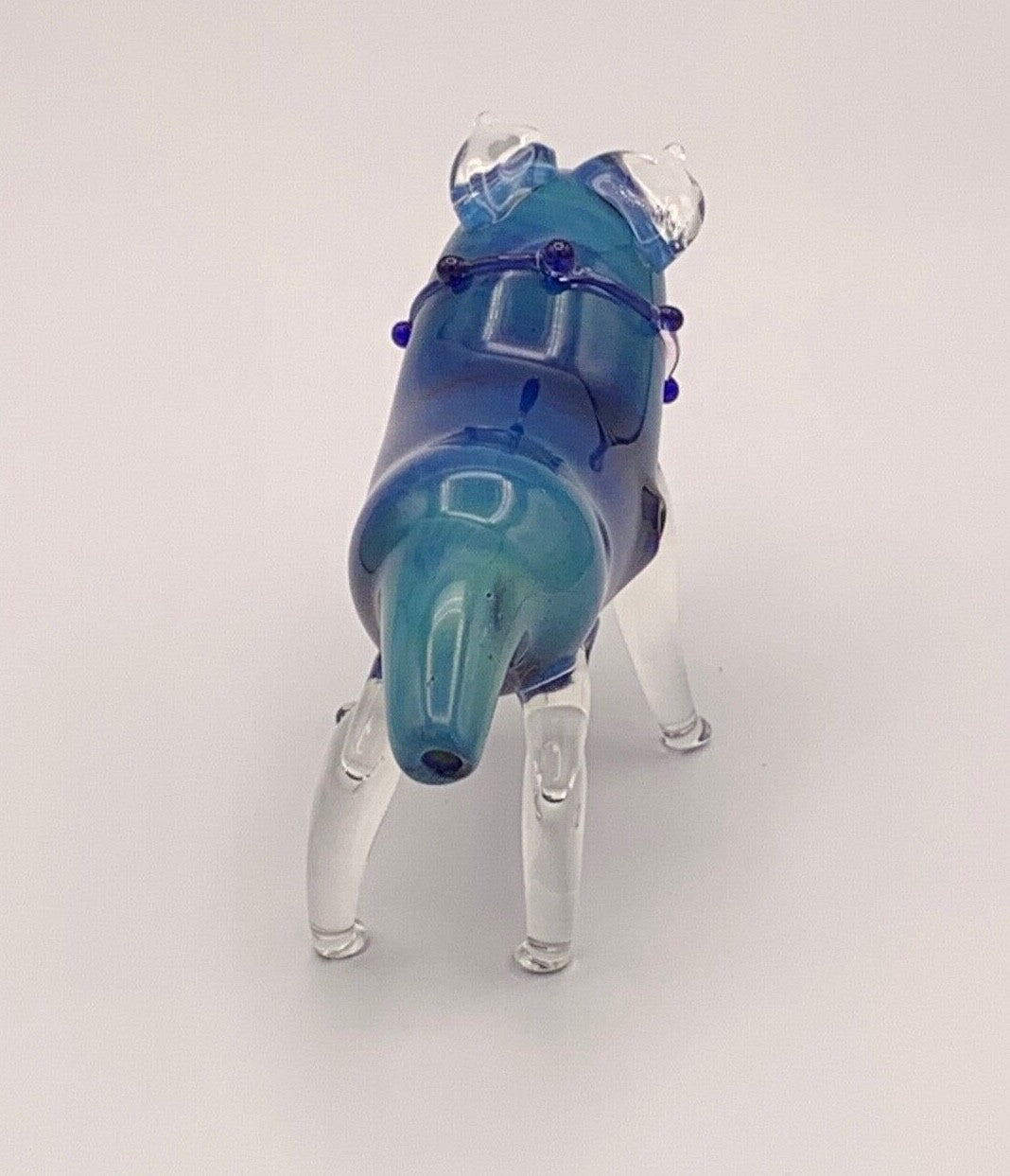 Blue Dog Animal Tobacco Smoking Pipe Handmade Hand Blown Glass W/Carb Hole