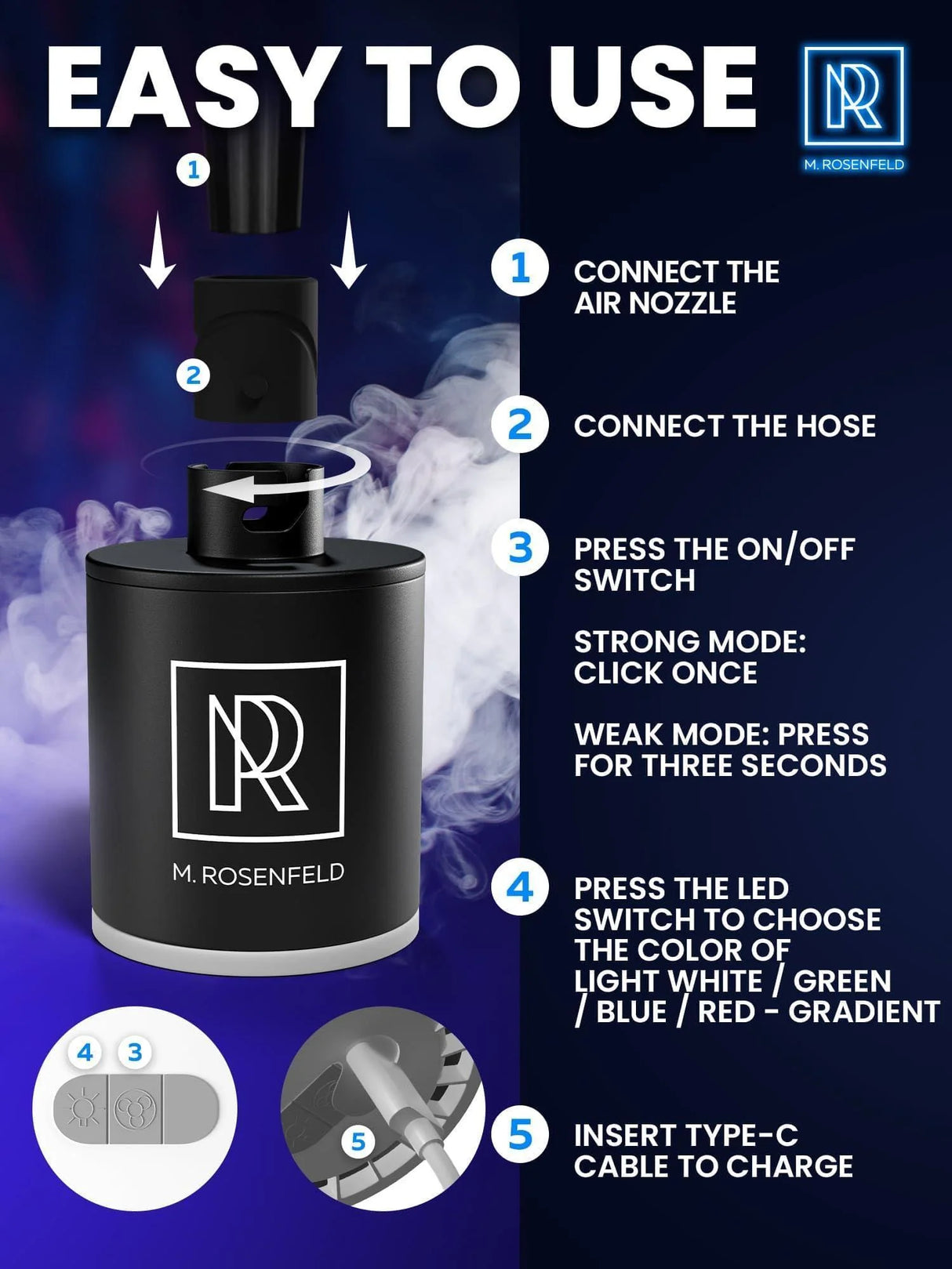 ELECTRIC HOOKAH AIR PUMP WITH 1300MAH RECHARGEABLE BATTERY & LED LIGHT