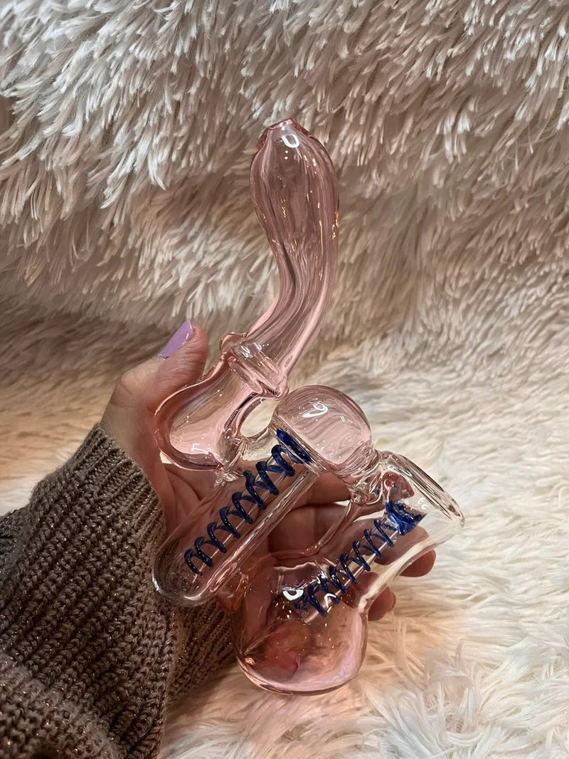 7.5"Pink Double Chamber Glass Bubbler Girly Glass Bong Pink Glass Water Pipe