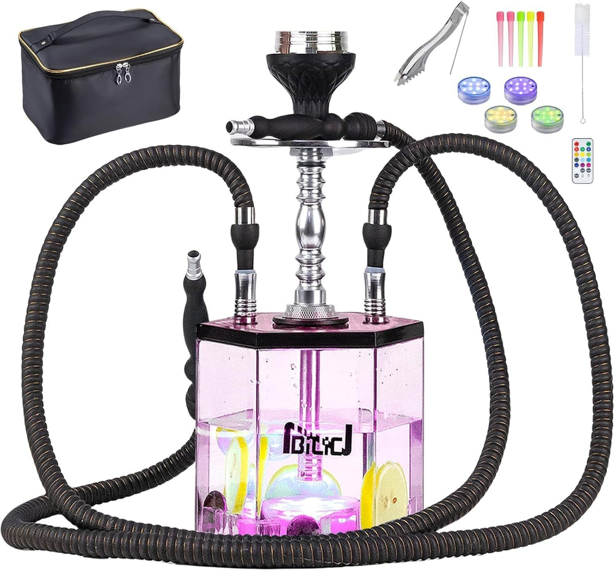 Hookah Set 2 Hose Hookahs Shisha with Everything Modern Cube Hookahs Acrylic Hoo