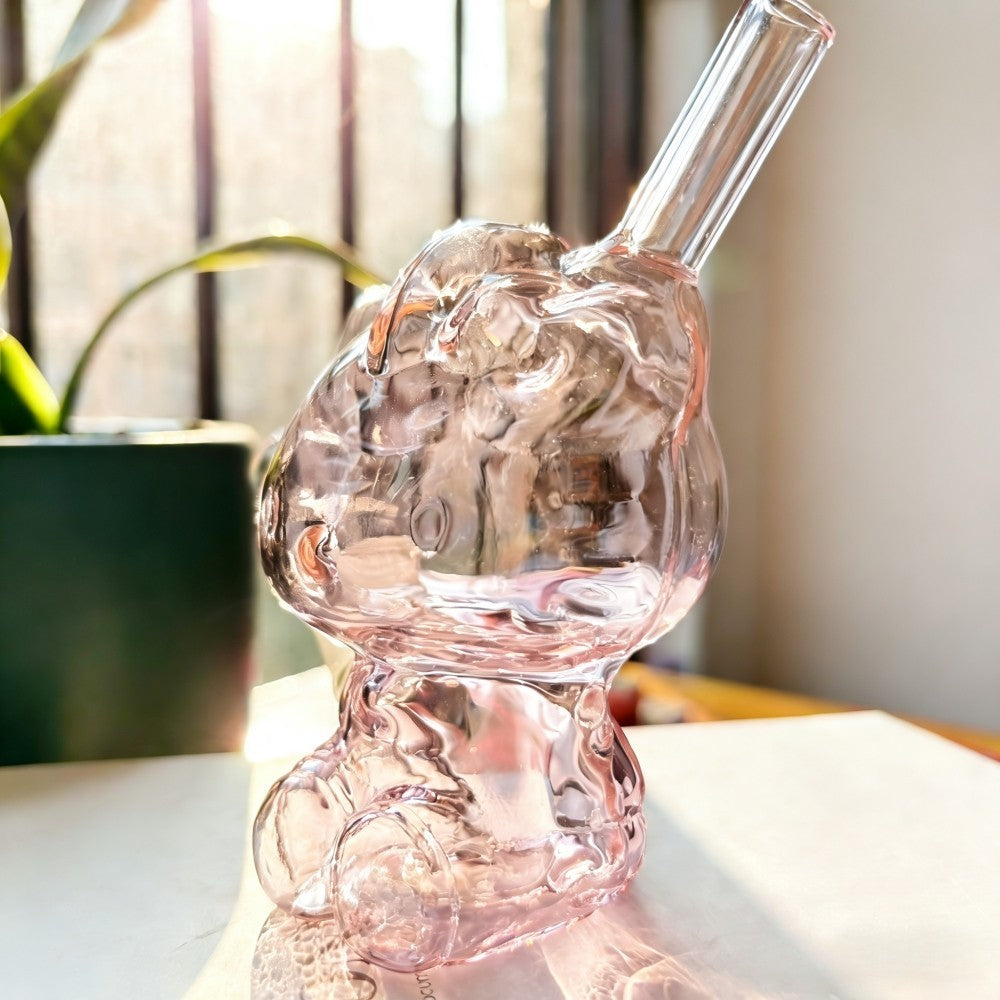 4'' Pink Cat Small Glass Bong Bubbler Diffuser Perc Smoking Pipe with 14Mm Bowl