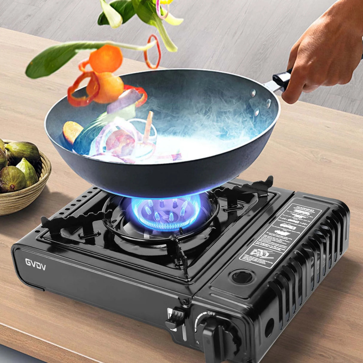 GVDV PORTABLE 1-BURNER BUTANE CAMPING BLACK STOVE WITH UPDATED CARRYING CASE