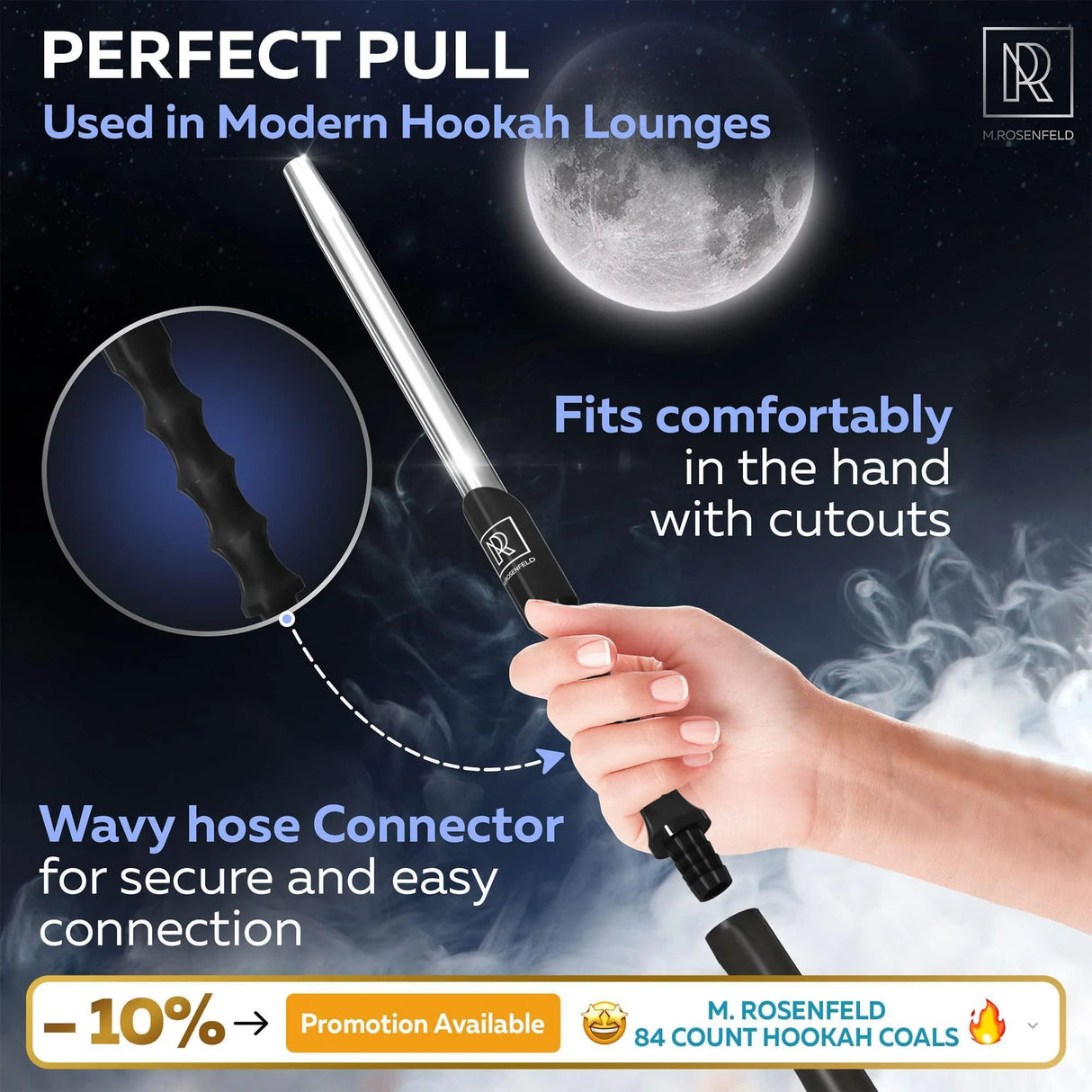 M. ROSENFELD PREMIUM SILVER SILICONE HOOKAH HOSE WITH ALUMINUM MOUTHPIECE