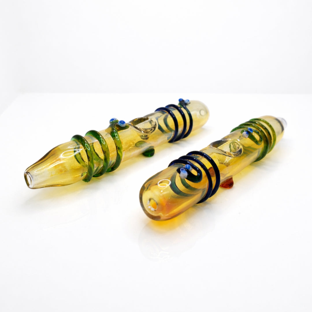 2 Pack 7" Silver/Gold Fumed Glass Steamroller Pipes – Big Hitter Tobacco