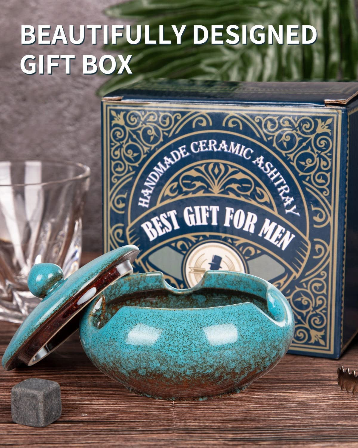 Ceramic Ashtray with Lids Cigar Accessories Outdoor Windproof Ashtrays for Ci...