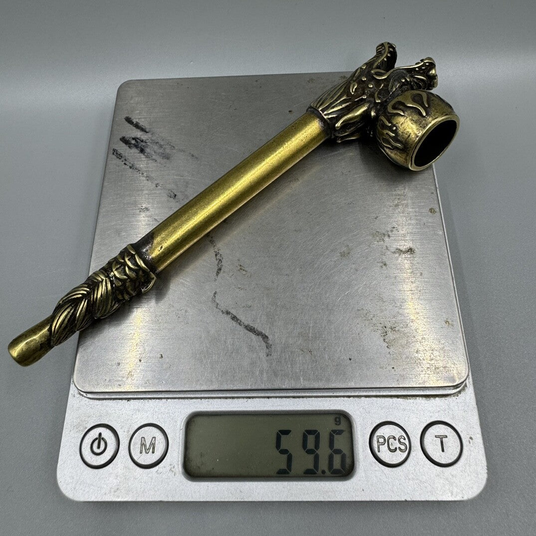 5.5" Collect Chinese Brass Animal Dragon Head Dry Tobacco Stick Tobacco Pipe