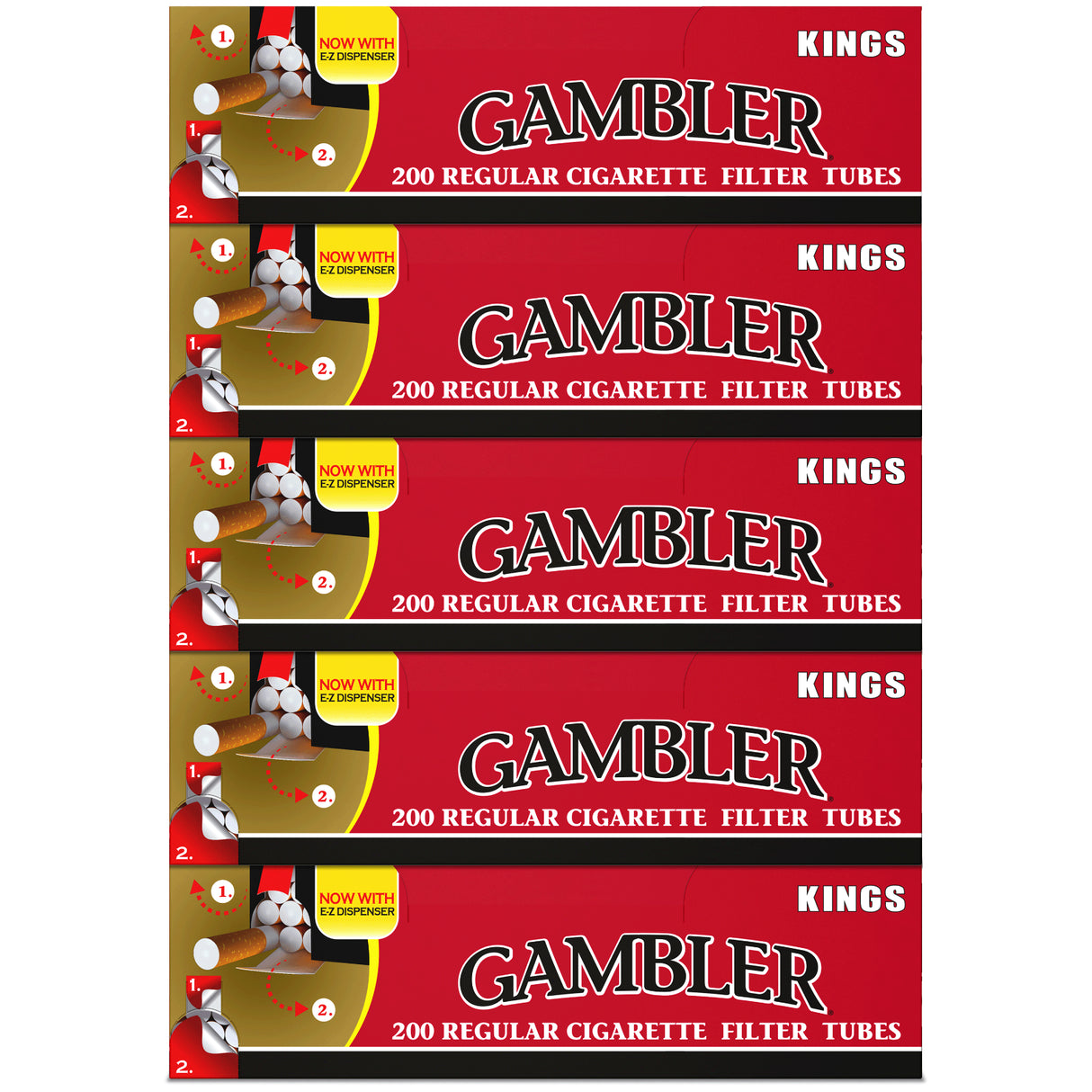 Gambler Tubes - King Size Regular Cigarette Filter Tubes (200 per Box) 5 Boxes