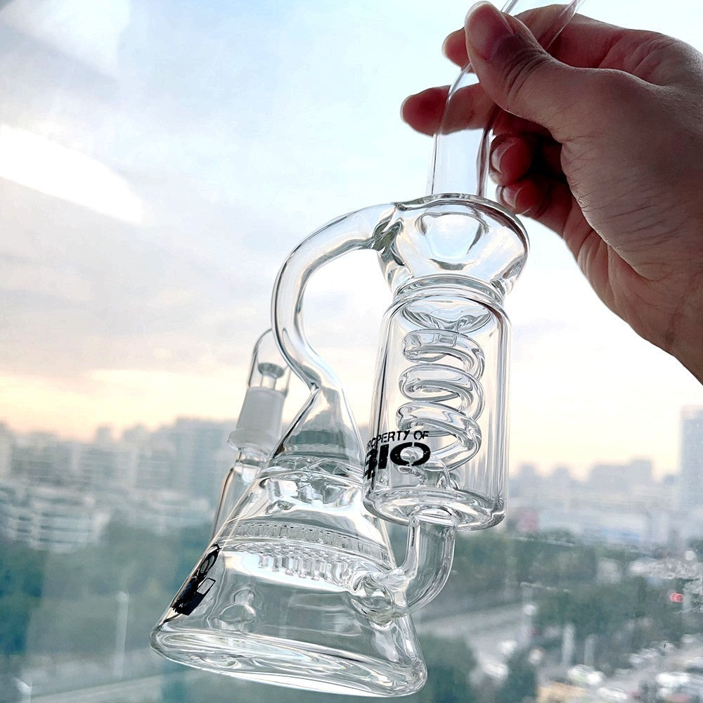 Helix Coil Glass Water Pipe Concentrate Spiral Bong Bubbler Recycler Hookah 14Mm