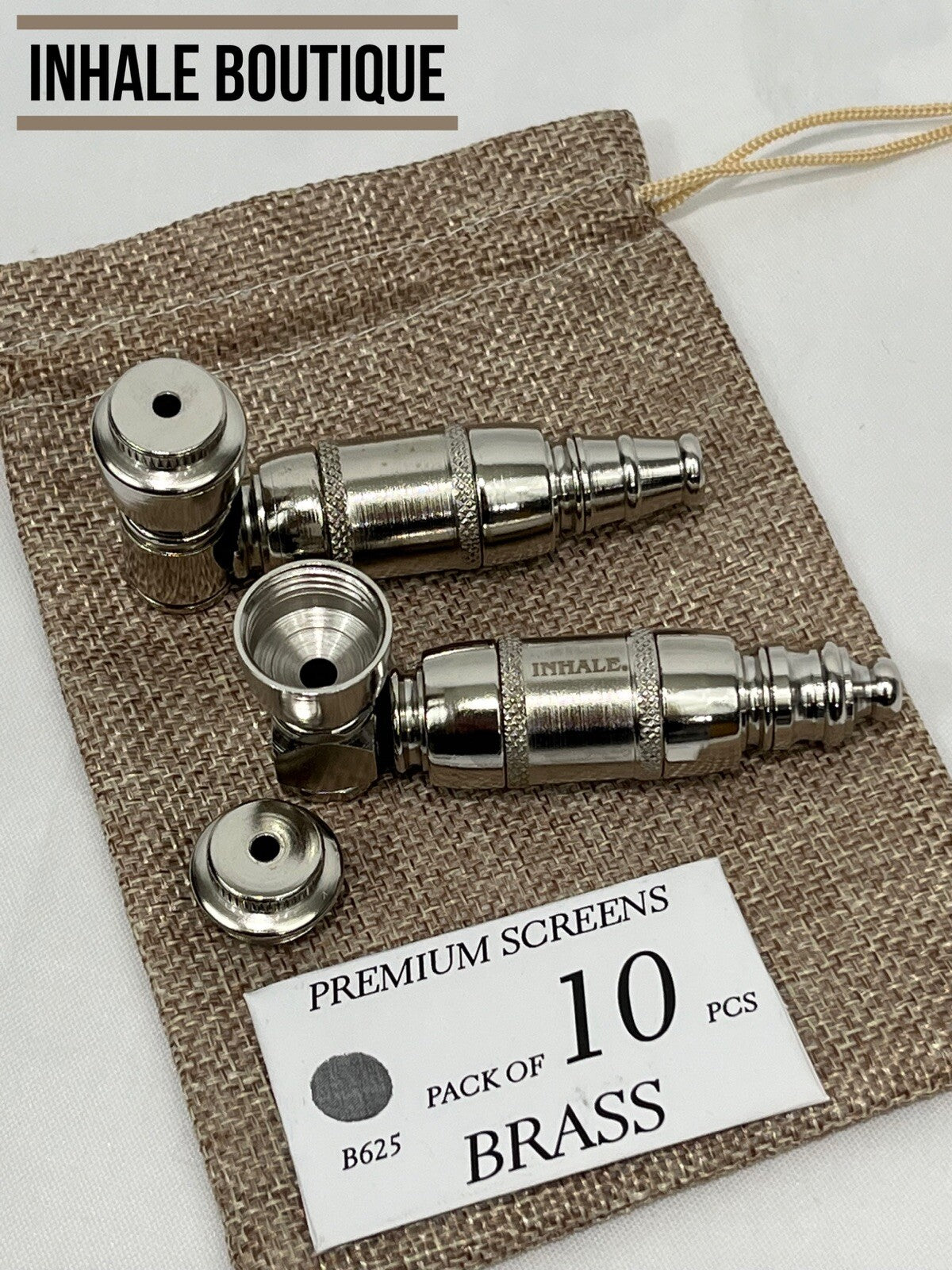 Collectible Metal Smoking Pipes 3” / Set of 2/ Nickel-Plated / in Burlap Pouch