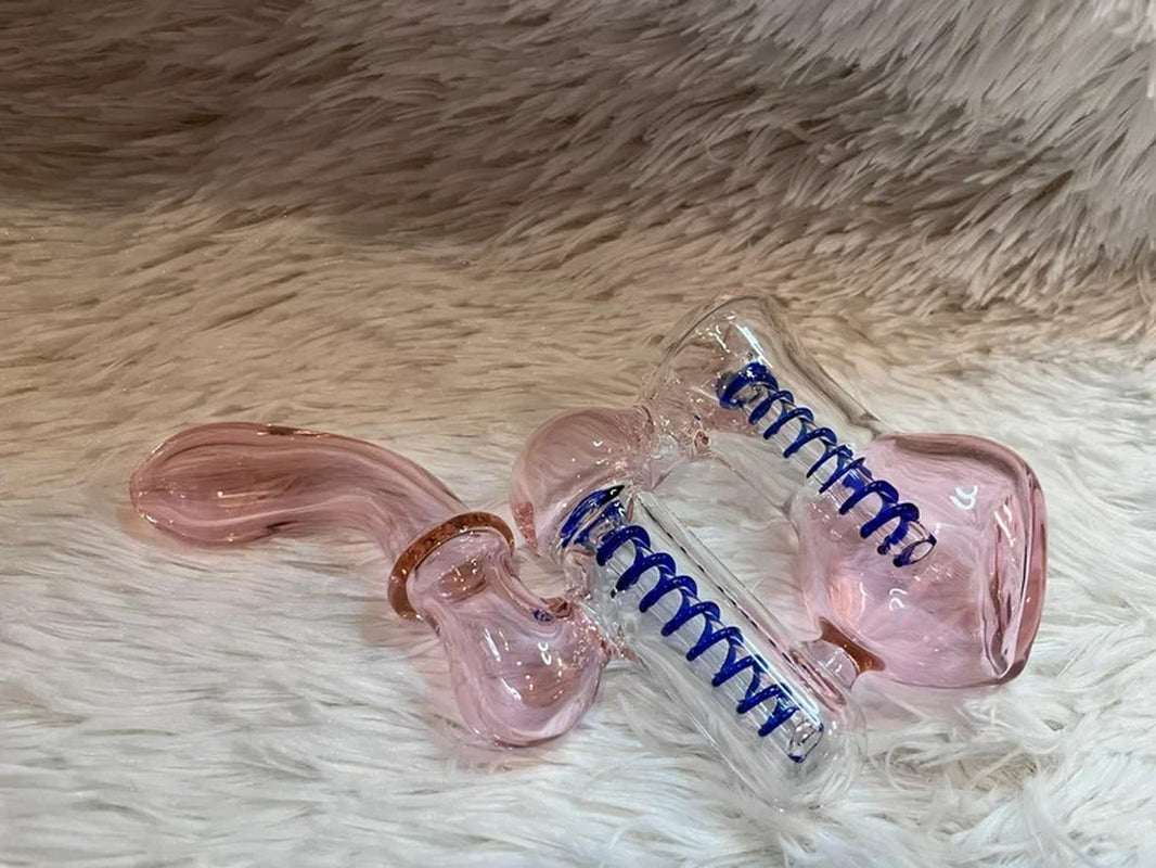 7.5"Pink Double Chamber Glass Bubbler Girly Glass Bong Pink Glass Water Pipe