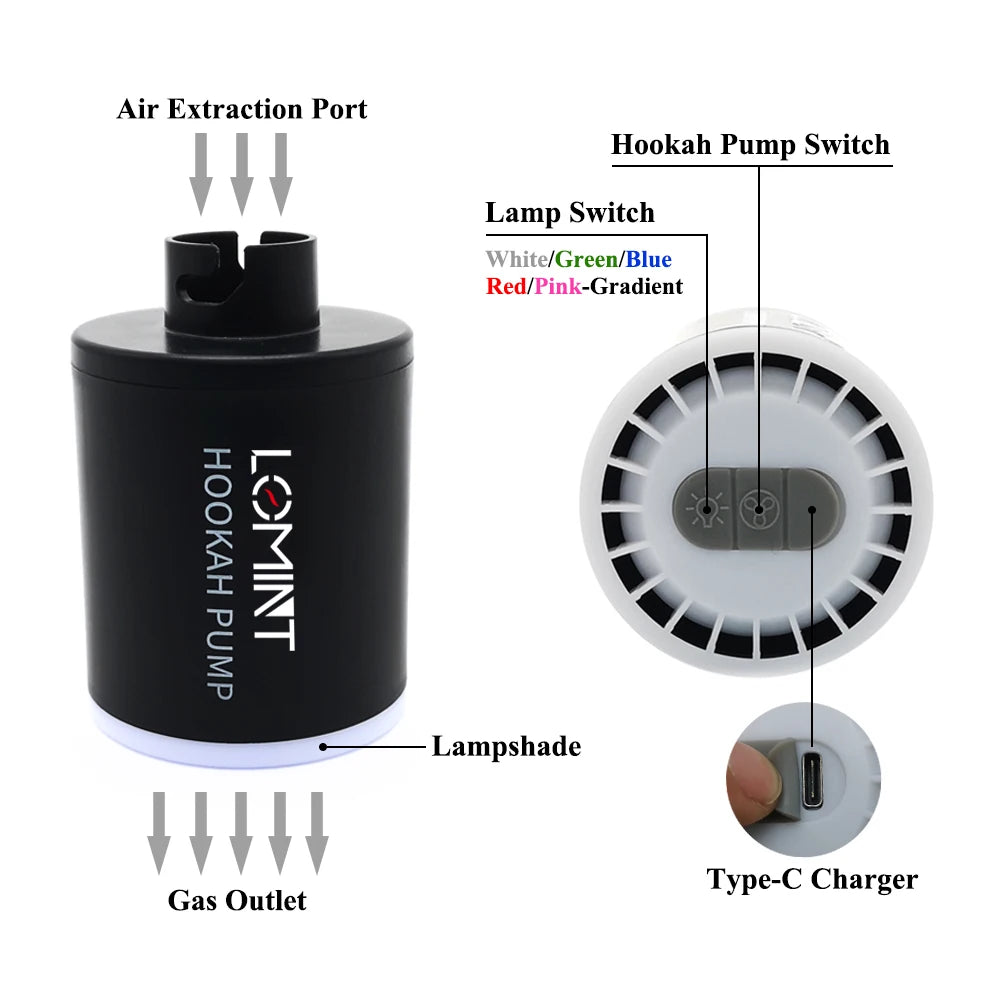 MINI PORTABLE ELECTRONIC HOOKAH AIR PUMP WITH RECHARGEABLE BATTERY