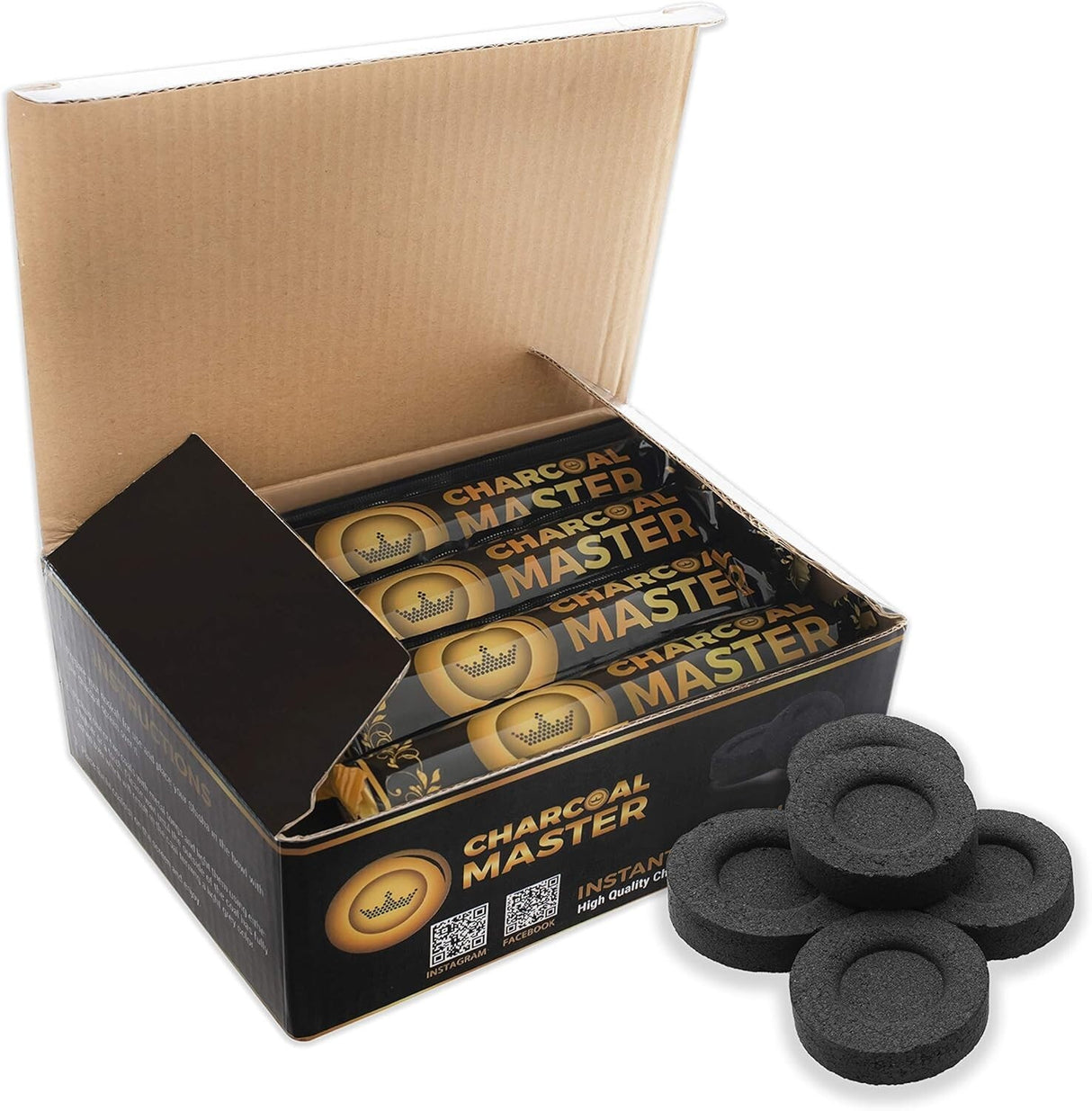 HOOKAH CHARCOAL BRIQUETTES 33MM INSTANT LIGHT – 45 MIN BURN, LOW SMOKE (100 PACK)