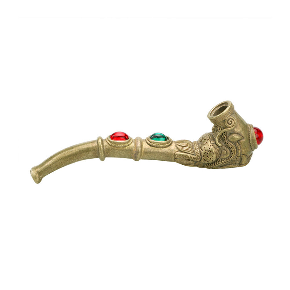 Handmade Carving Dragon Brass Metal Smoking Pipe Chamber Tobacco Herb Hitter