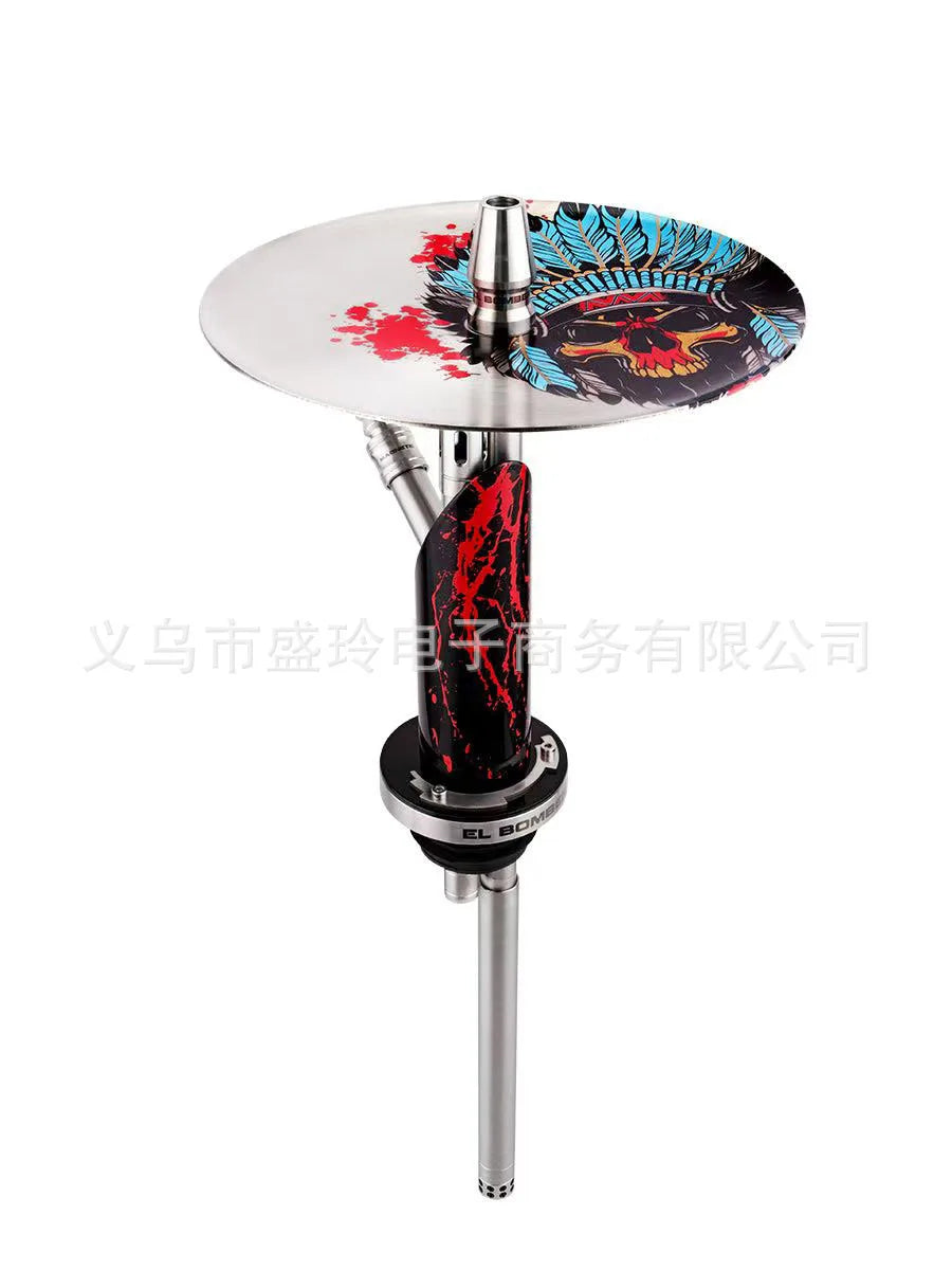 EL BOMBER STAINLESS STEEL SINGLE TUBE HOOKAH SET WITH GLASS BASE