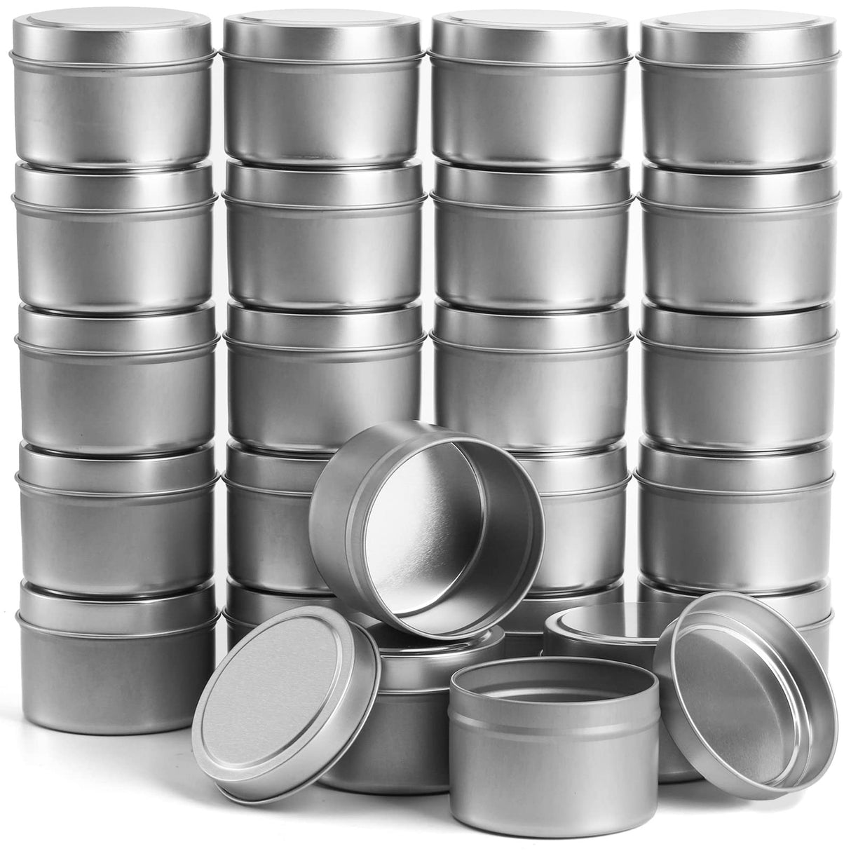 TRAVEL ROUND METAL CANDLE TINS WITH LIDS – 30 PCS 4 OZ ROUND